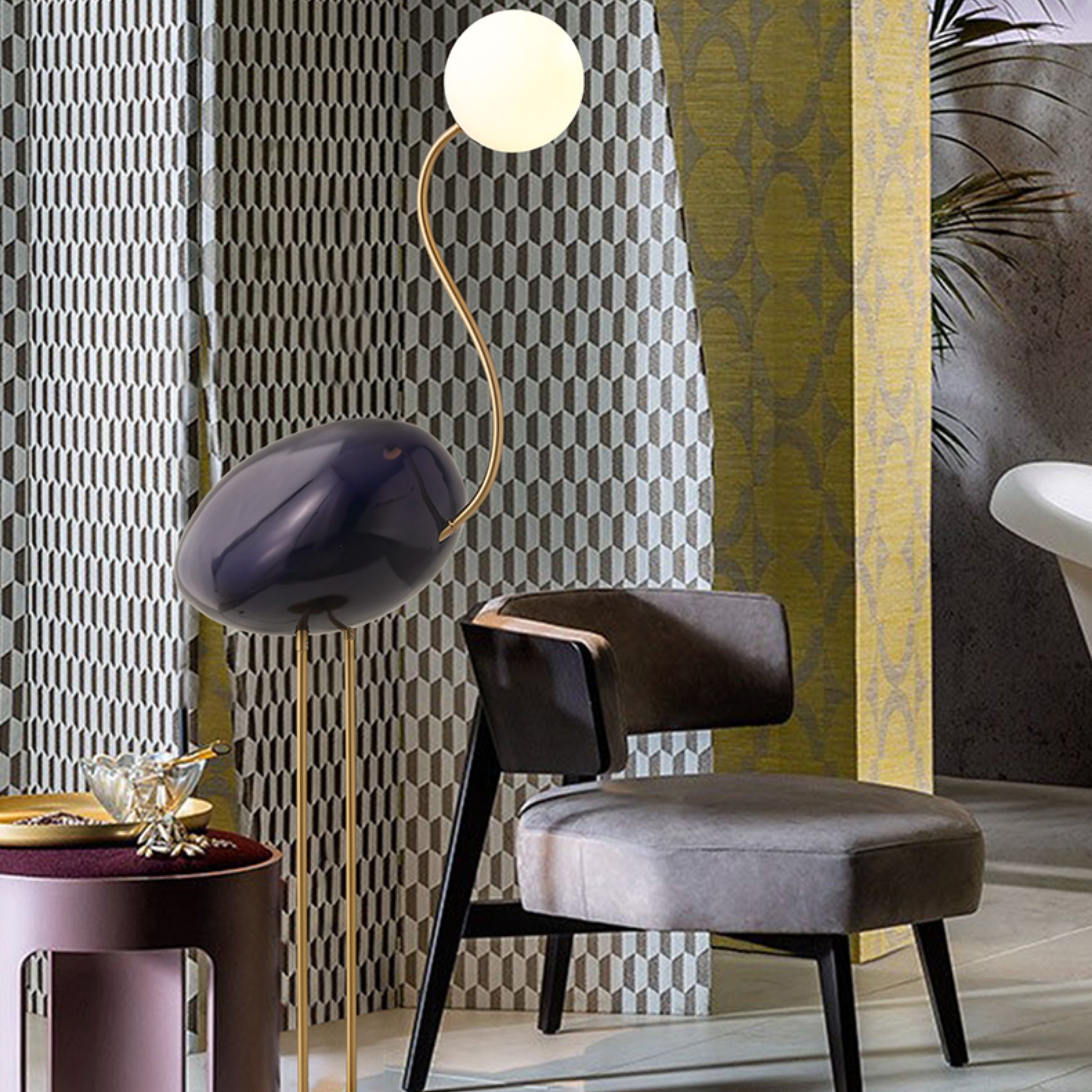 Black Flamingo Floor Lamp by BEACON, showcasing a modern, decorative floor lamp with a sleek black finish and unique flamingo design.