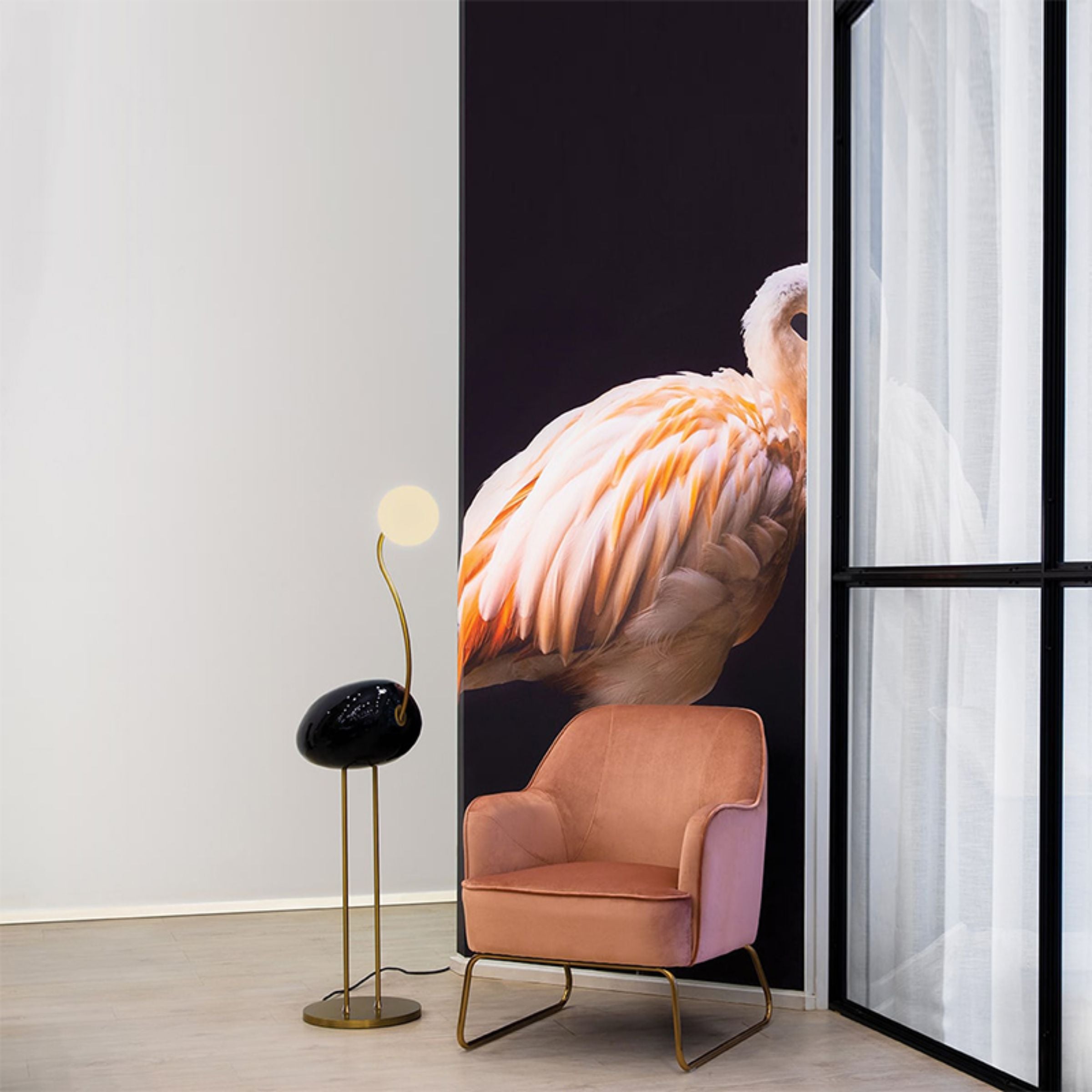Black Flamingo Floor Lamp by BEACON, modern decorative floor lamp with a sleek flamingo design for stylish home lighting.