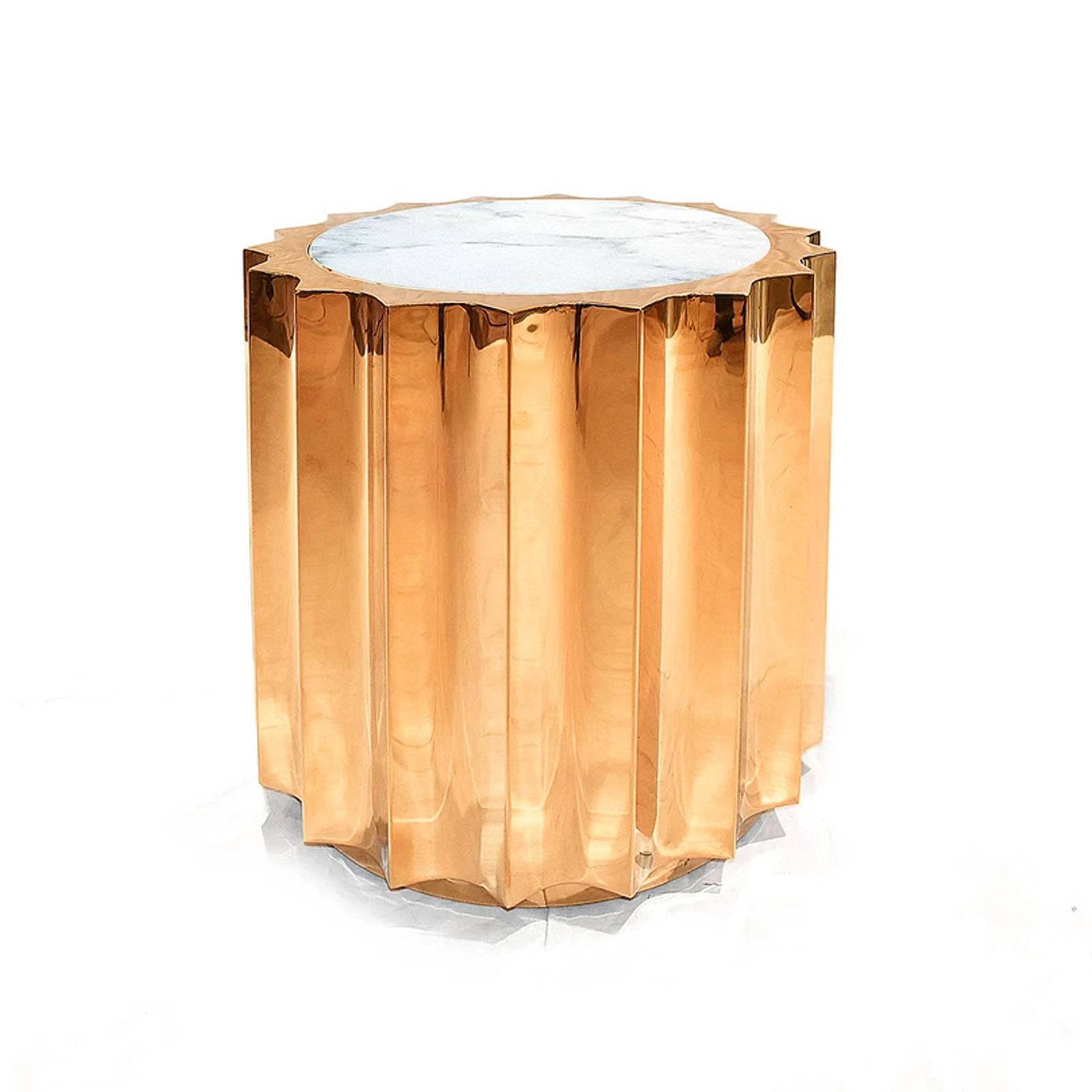 Display of Forlì natural marble side table by Beacon, showcasing its elegant stone surface and modern design.