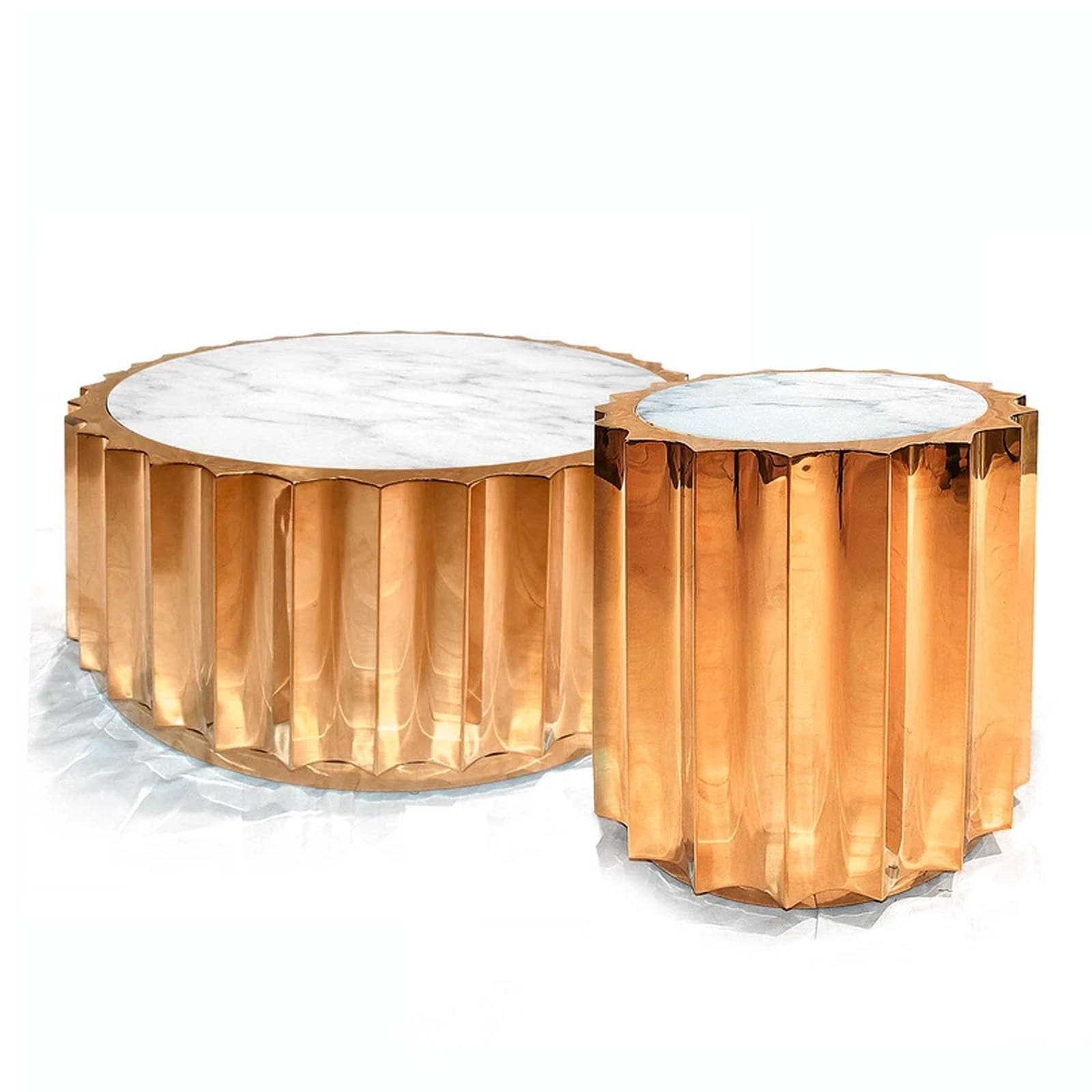 Forlì natural marble side table by BEACON, showcasing a sleek round design with polished marble surface and modern style.