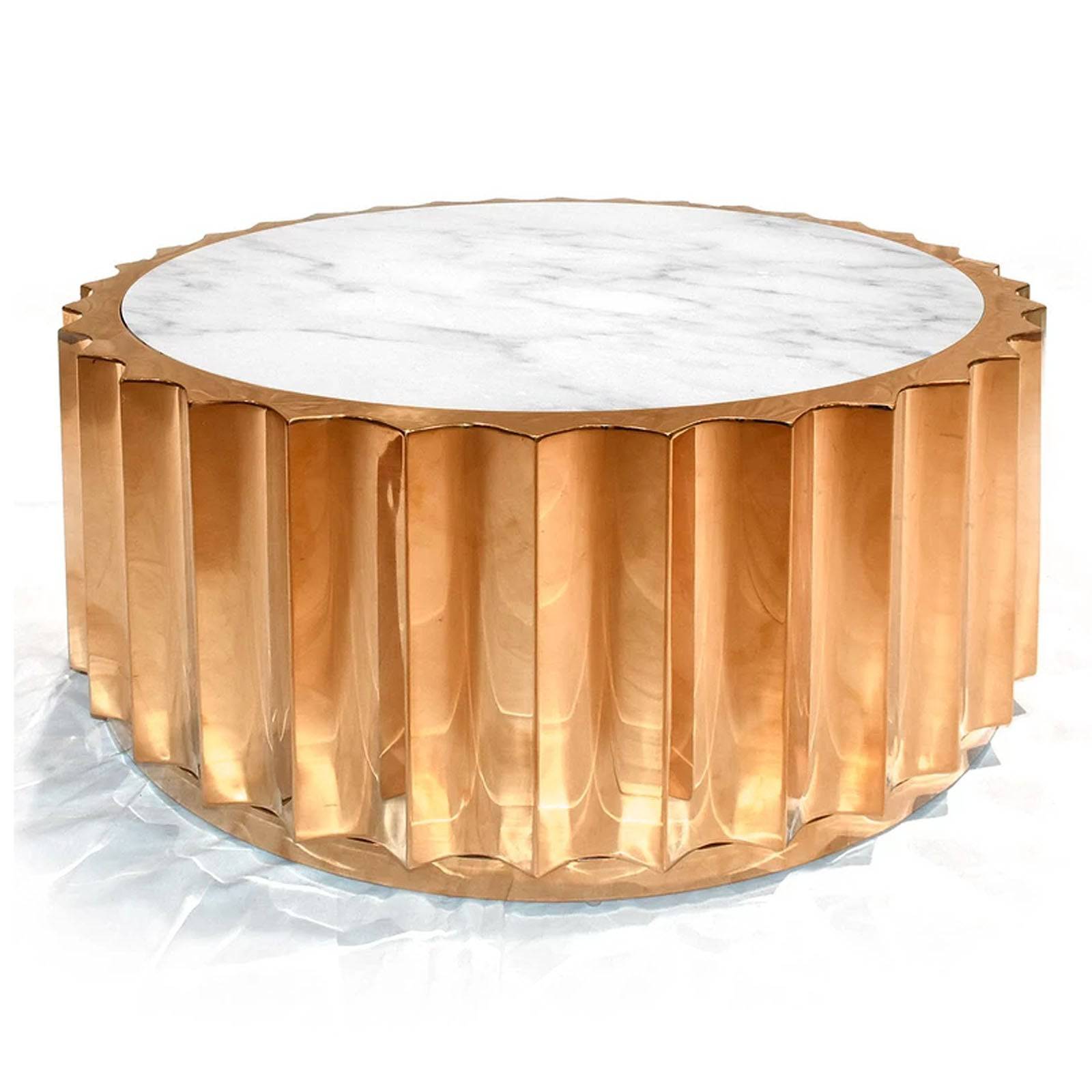 Natural marble side table by BEACON, with sleek round top and modern design, perfect as a stylish display or accent piece.
