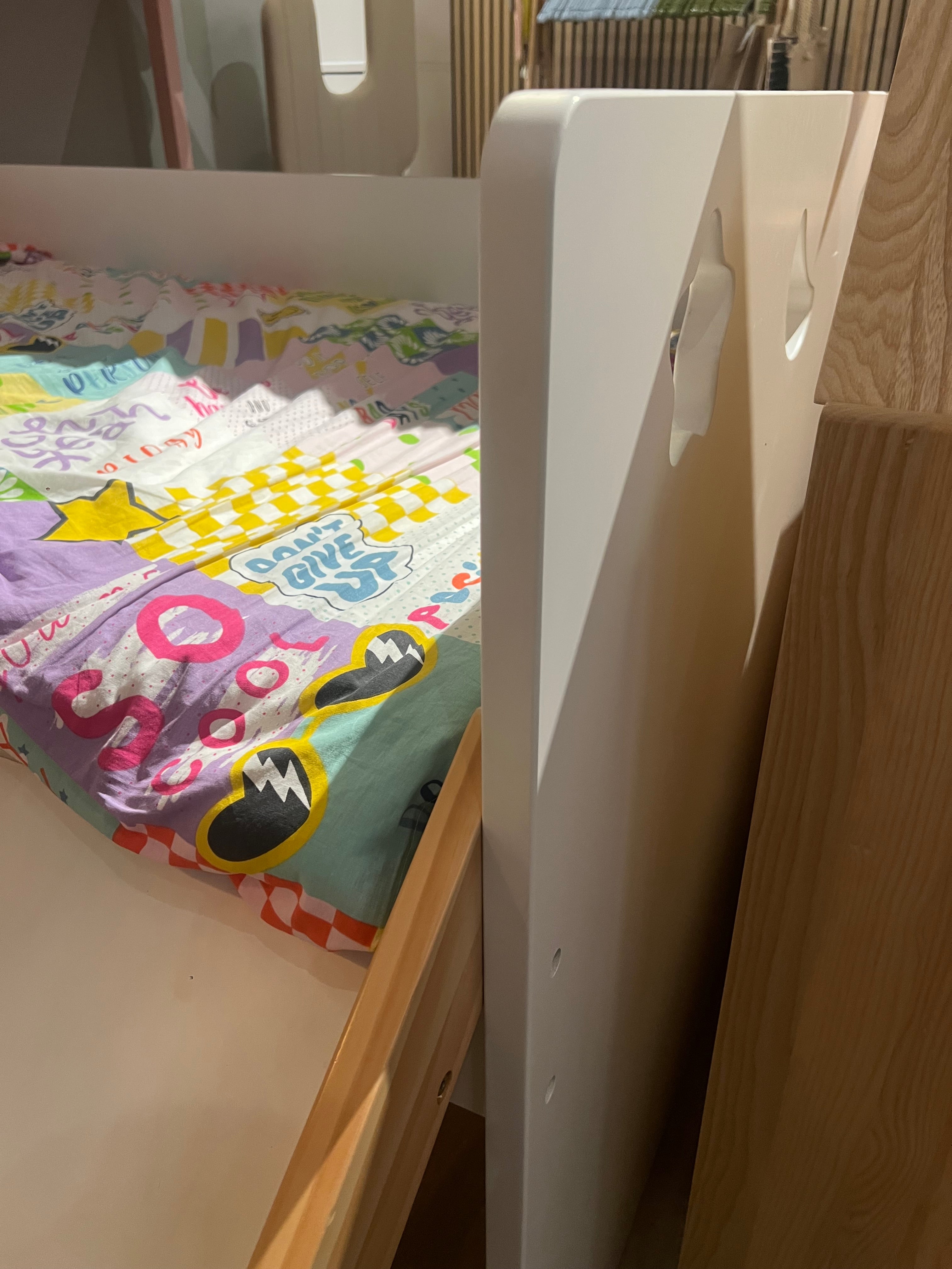 Display of a fun kids bed HK-C004 Nakheel by Beacon, showcasing colorful design and sturdy frame for children's bedroom decor.