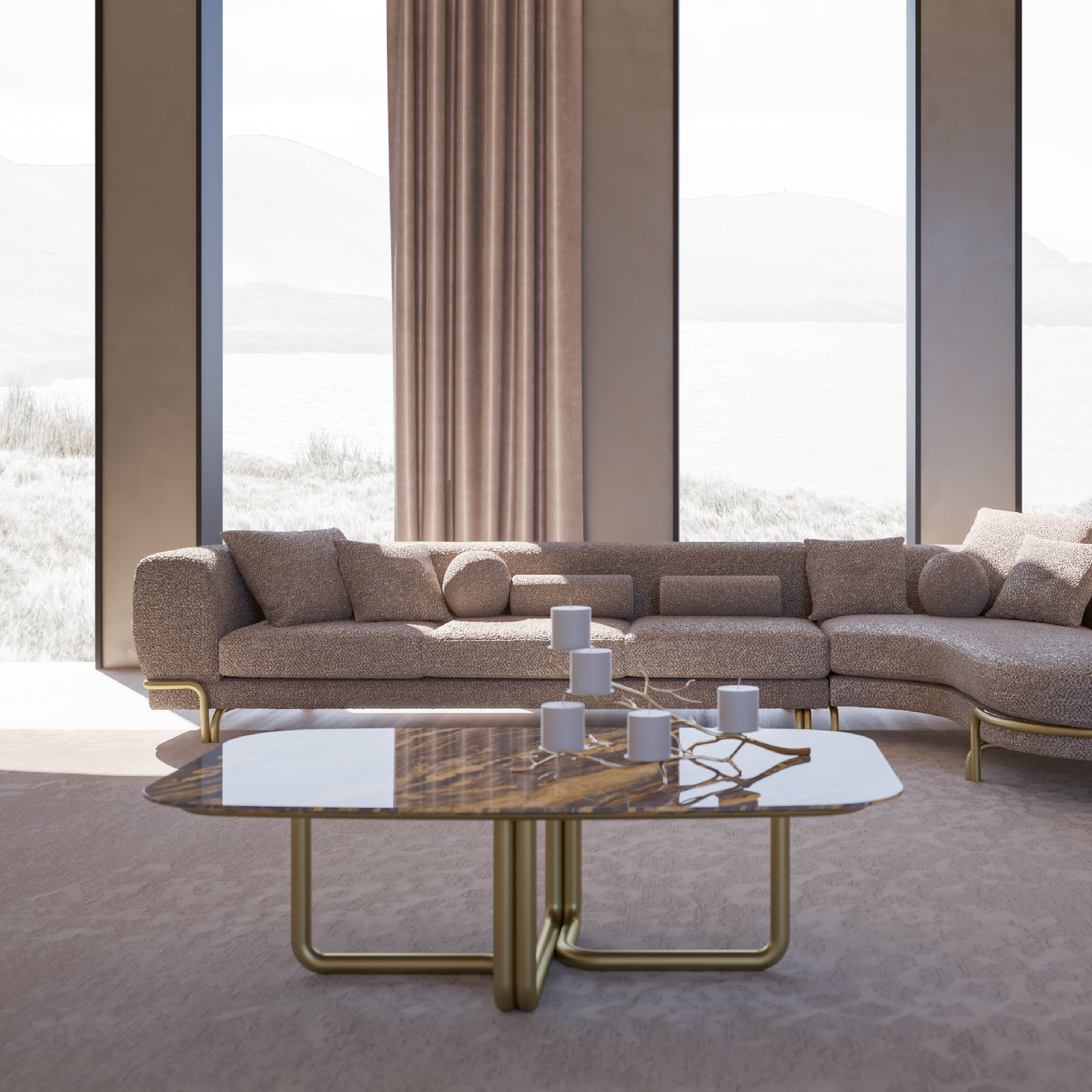 Giallo center table by LODA Furniture, showcasing a modern design with a smooth yellow surface and sleek wooden legs.