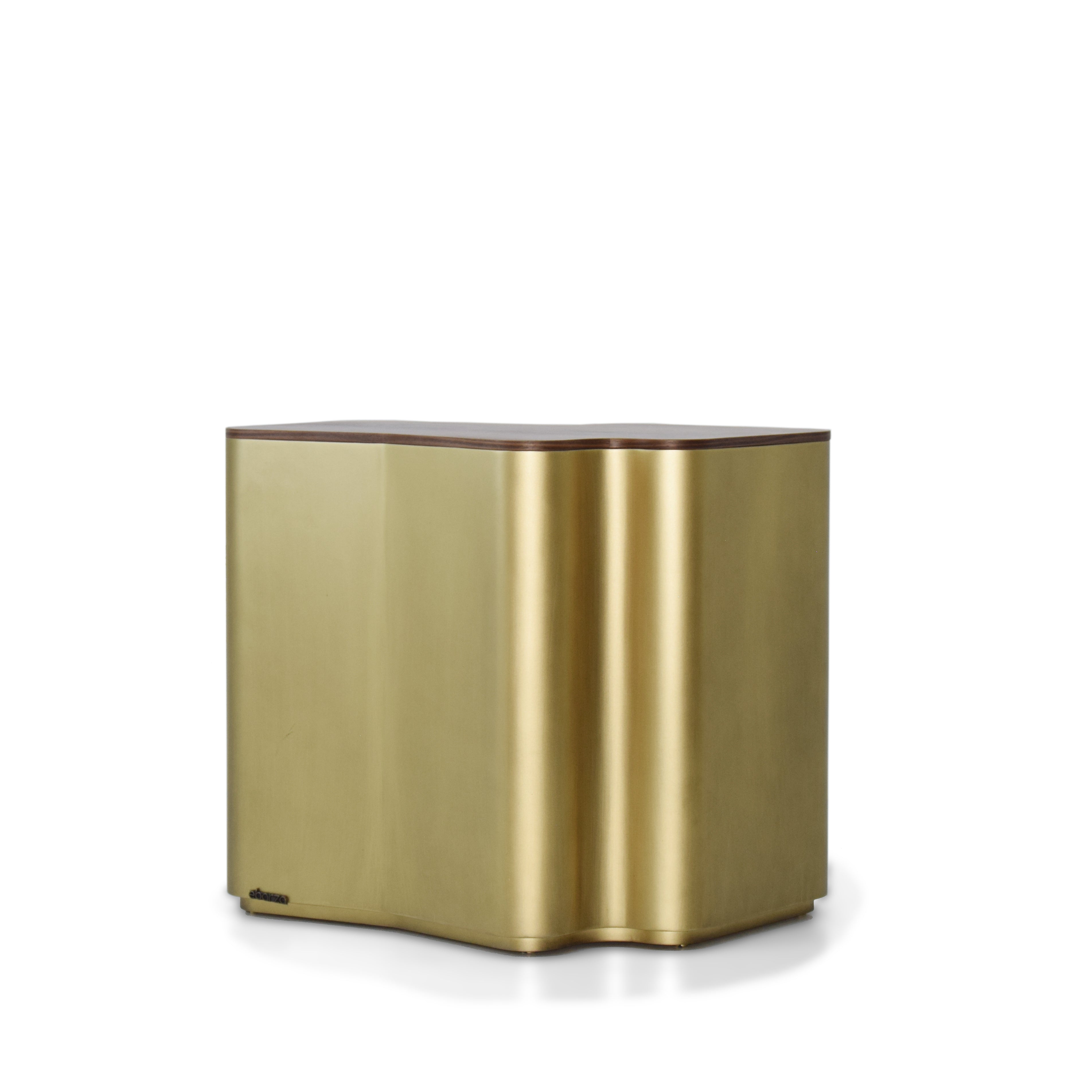 Giallo gold side table by LODA Furniture with a sleek modern design, featuring a glossy finish and compact shape.