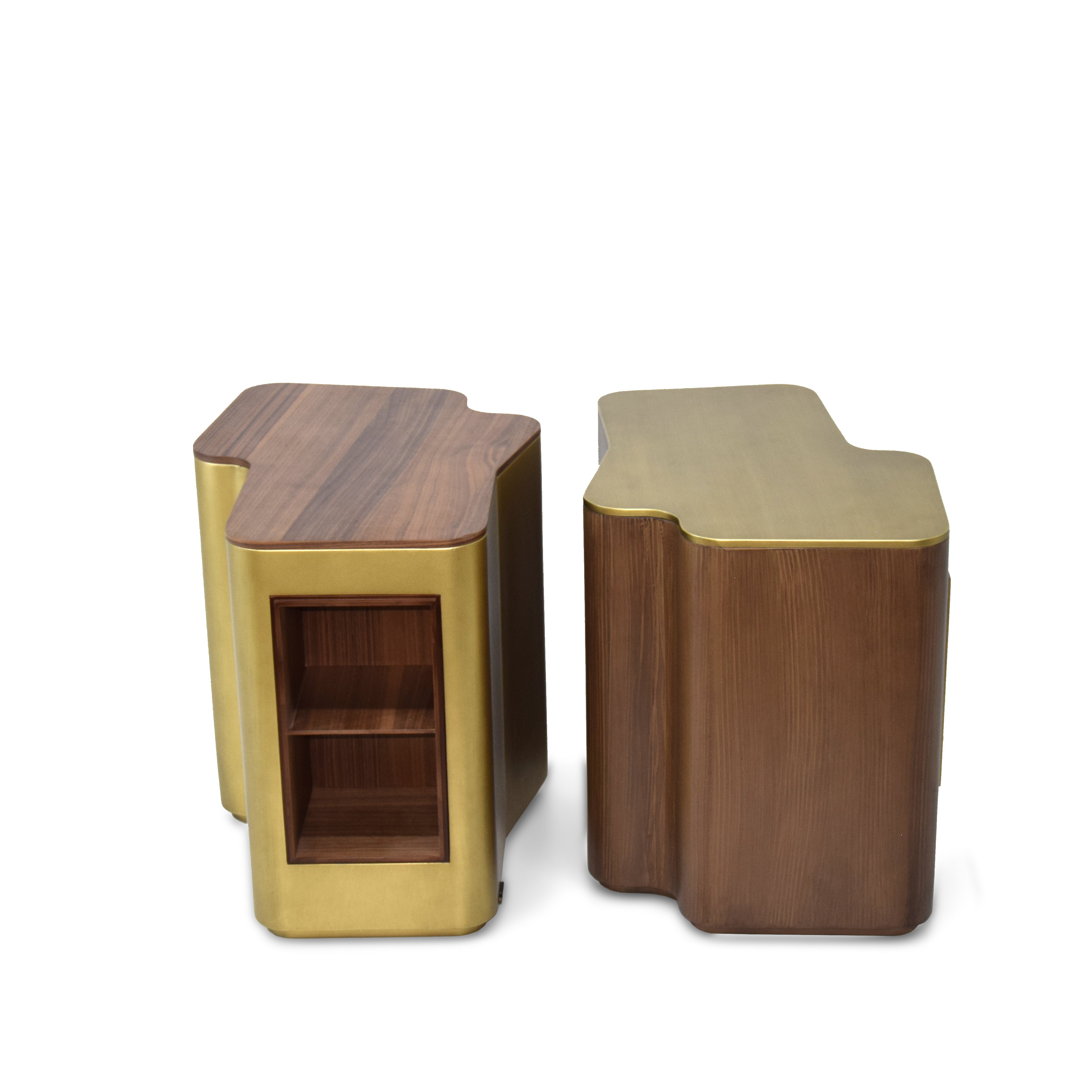 Giallo gold side table by Loda Furniture, modern display item with sleek design and glossy finish, featuring a round tabletop.