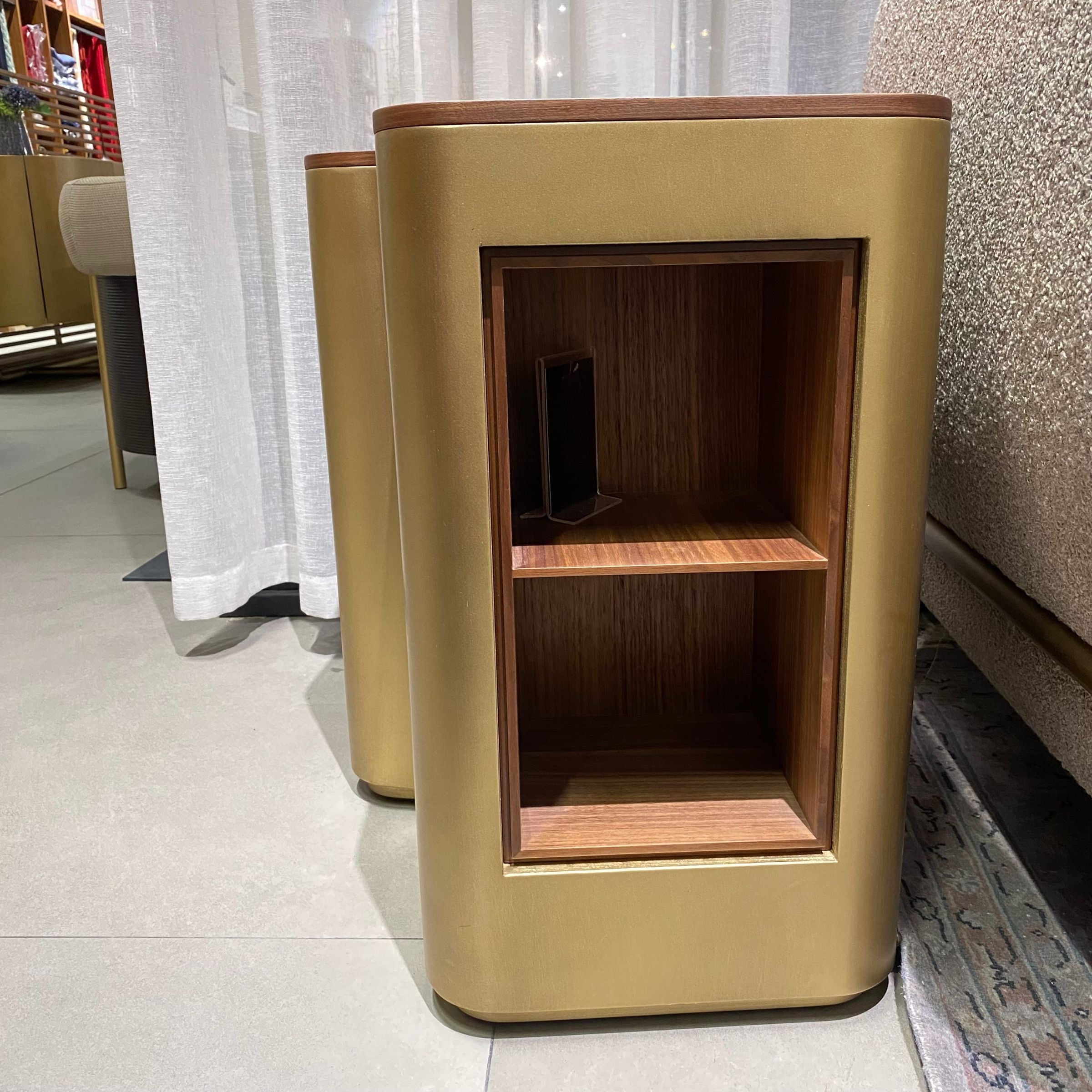 Giallo Gold side table by Loda Furniture with sleek modern design, glossy finish, and gold-colored round tabletop.