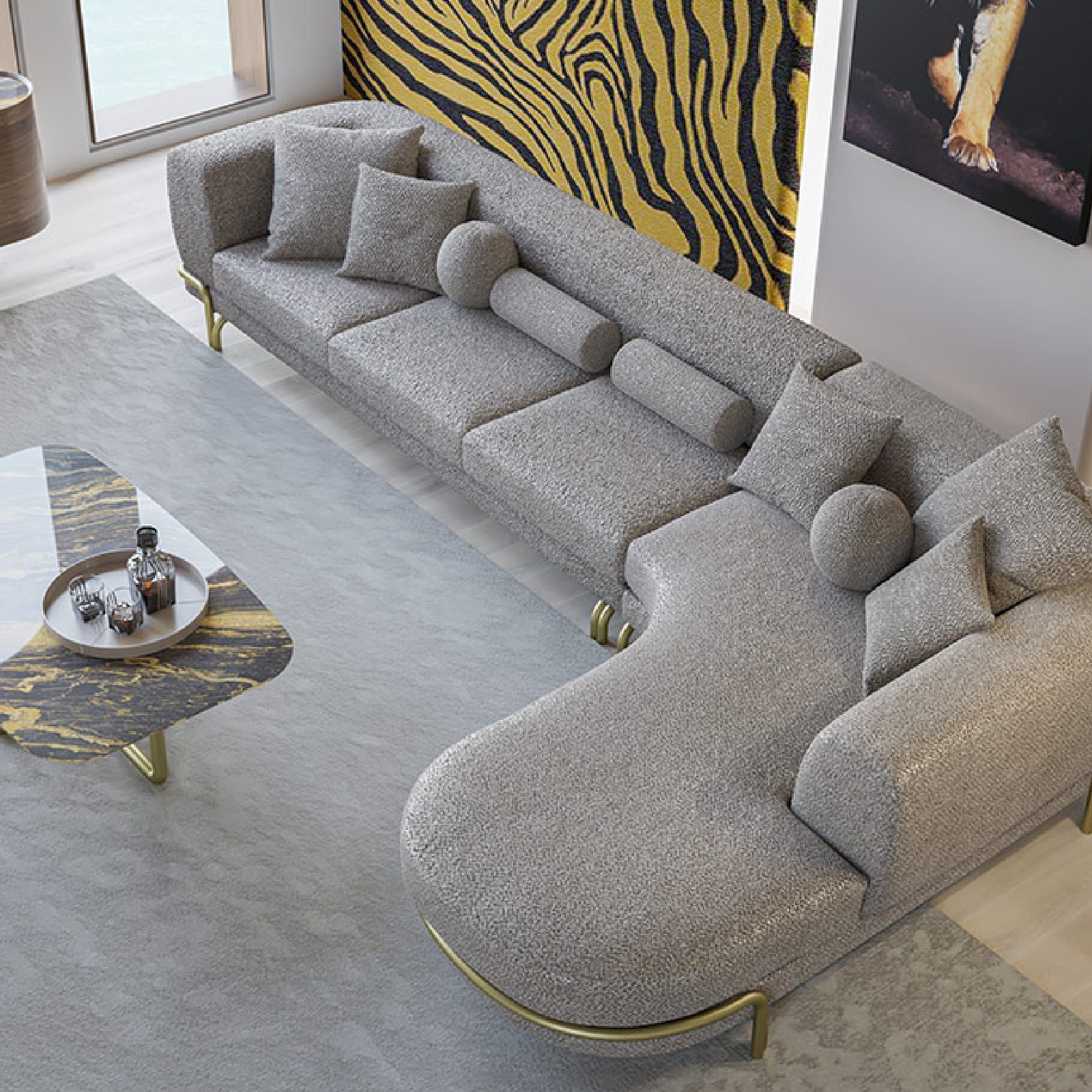 Giallo L shape sofa display item by LODA FURNITURE, featuring yellow upholstery and modern sectional design.