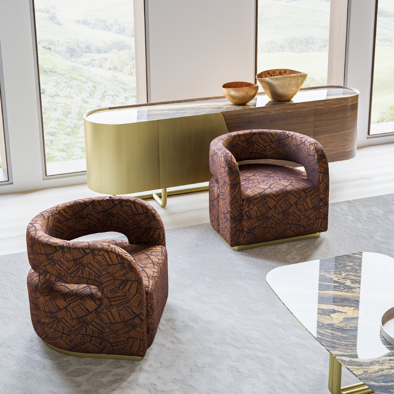Display of the LODA Furniture Gilles Lounge Chair Gilslc-043-Nakheel with modern design and plush upholstery, showing its stylish frame.