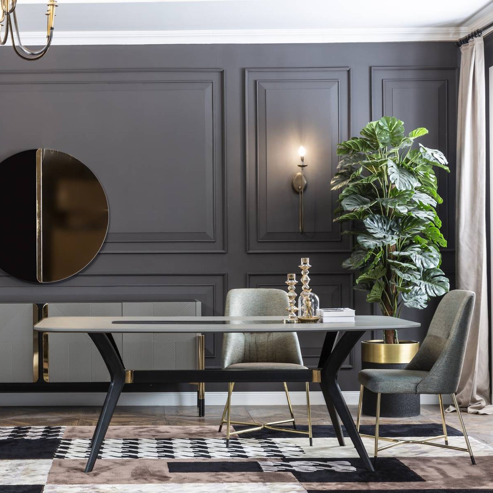 Gray YOL LIVING dining table display item with sleek modern design and smooth surface, ideal for contemporary dining spaces.