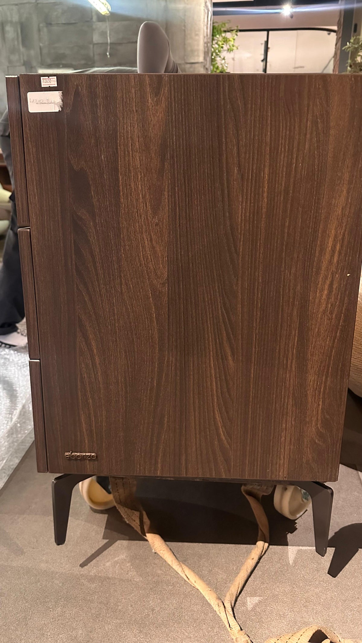 Display image of Lazio Only Dresser and matching mirror by Saloni, showcasing sleek wooden furniture with clean lines and modern design.