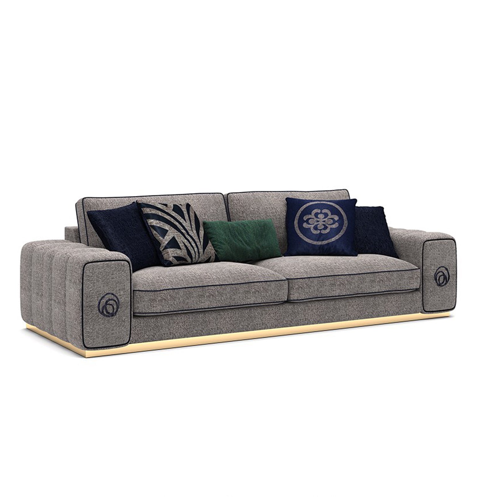 Display of the Lisa armchair sofa by Nills Furniture Design, featuring a modern, plush fabric upholstery and sleek armrest design.