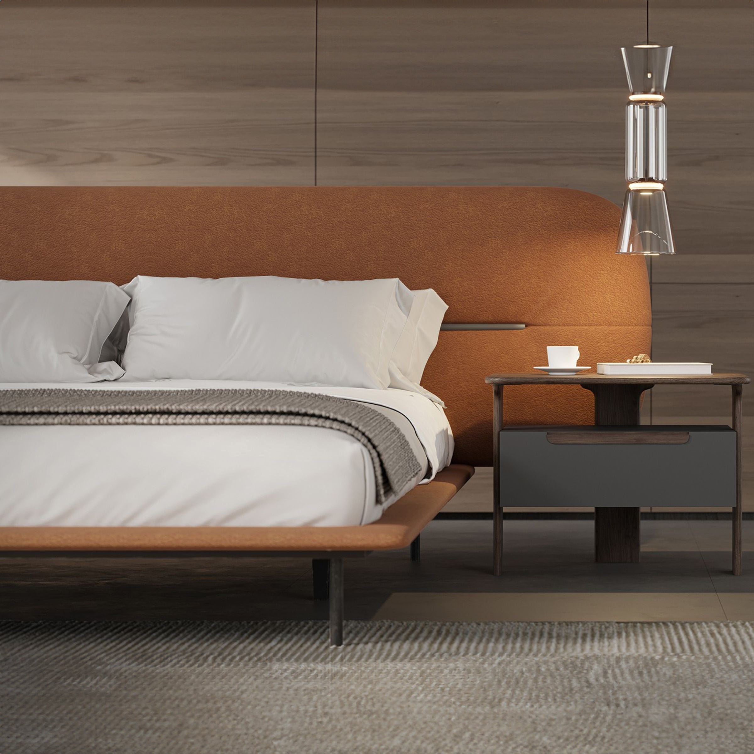 Orange YOLVA King Size Bedstead by YOL LIVING, showcasing a modern wooden frame with clean lines and sturdy construction.