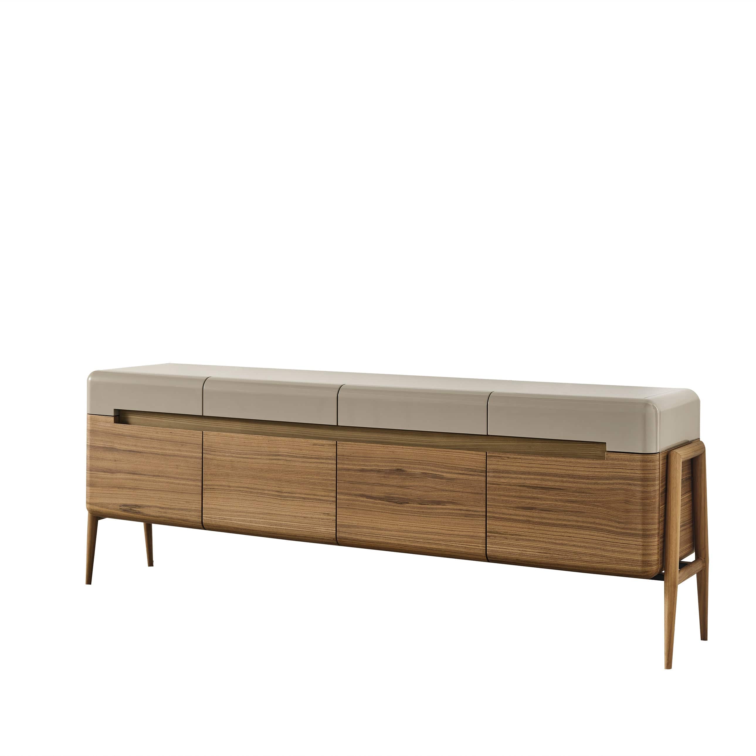 Lucca Kristal sideboard and mirror by KRISTAL MOBILYA, modern wooden sideboard with glass accents and matching wall mirror.