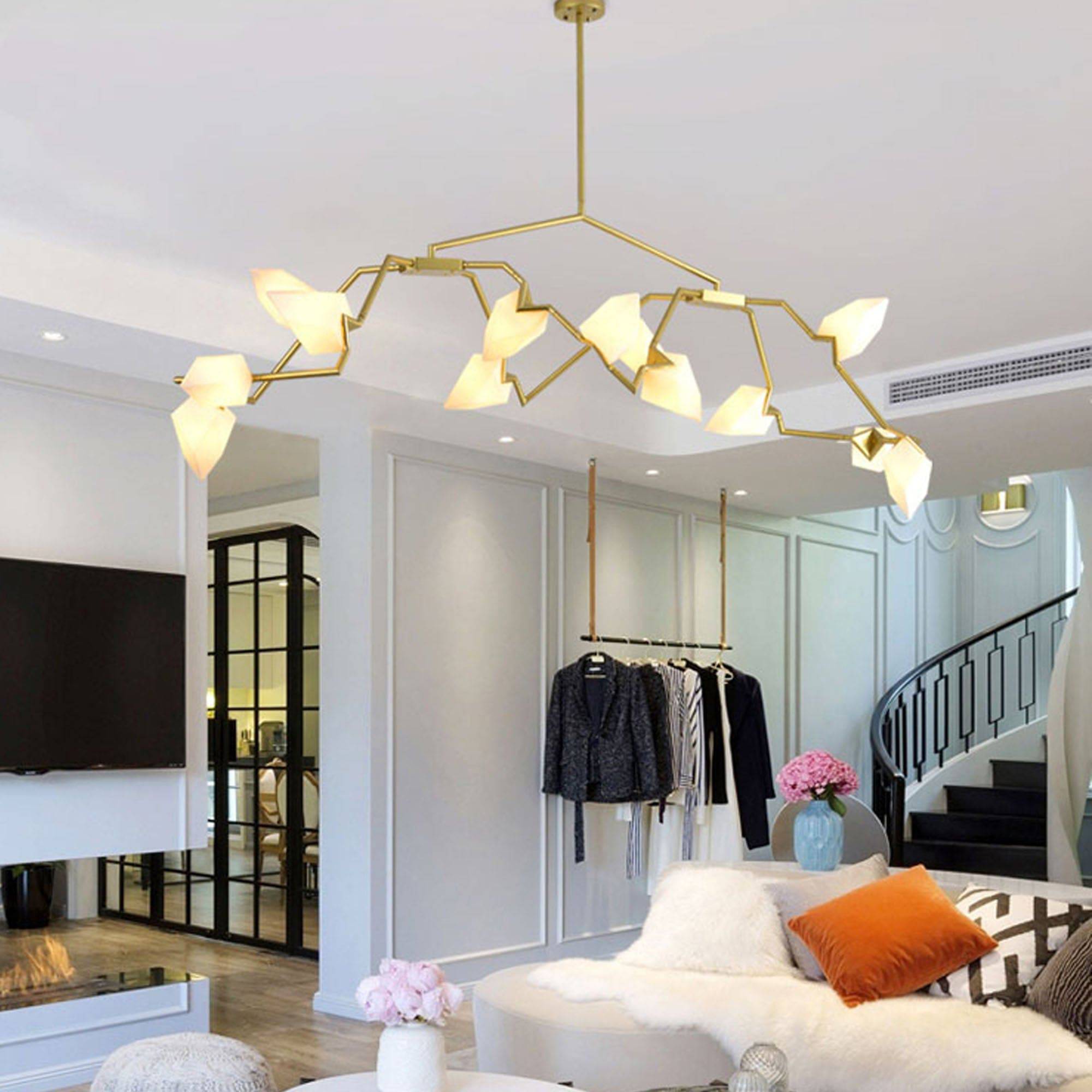 Display item of Masko 12-heads chandelier by BEACON, showcasing intricate hanging design with multiple light fixtures.