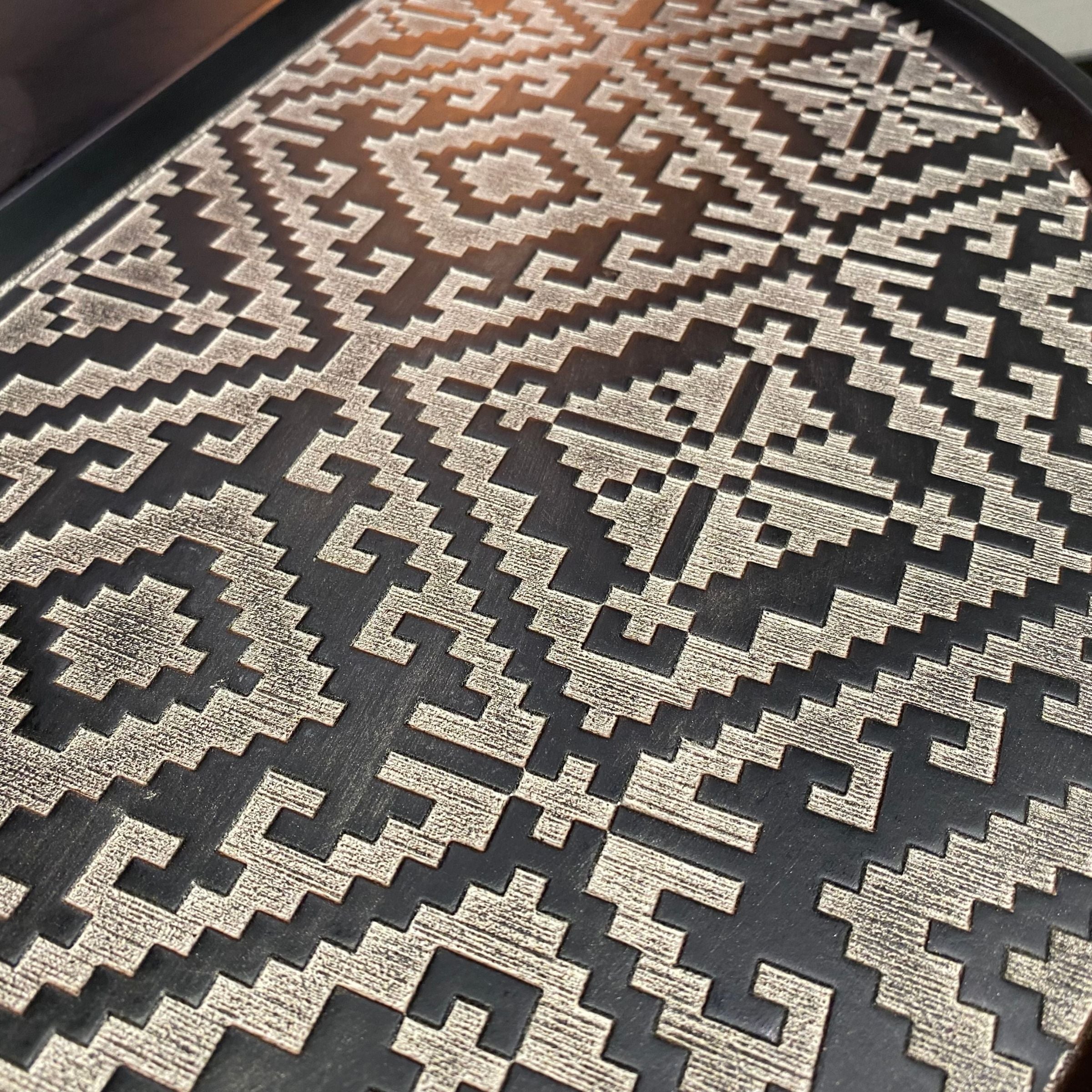 Nills Furniture Design Motif Side Table with intricate carved wooden design, showcasing a stylish and functional display piece.