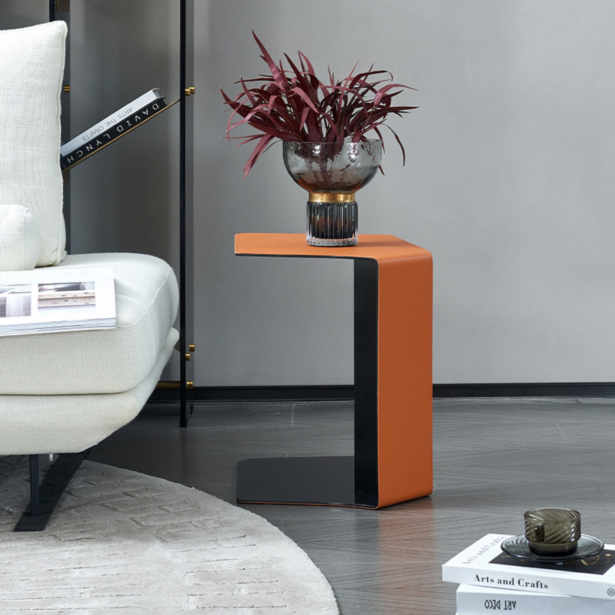 Mycroft Saddle Leather Side Table by BEACON, showcasing a stylish leather finish and compact design for modern spaces.