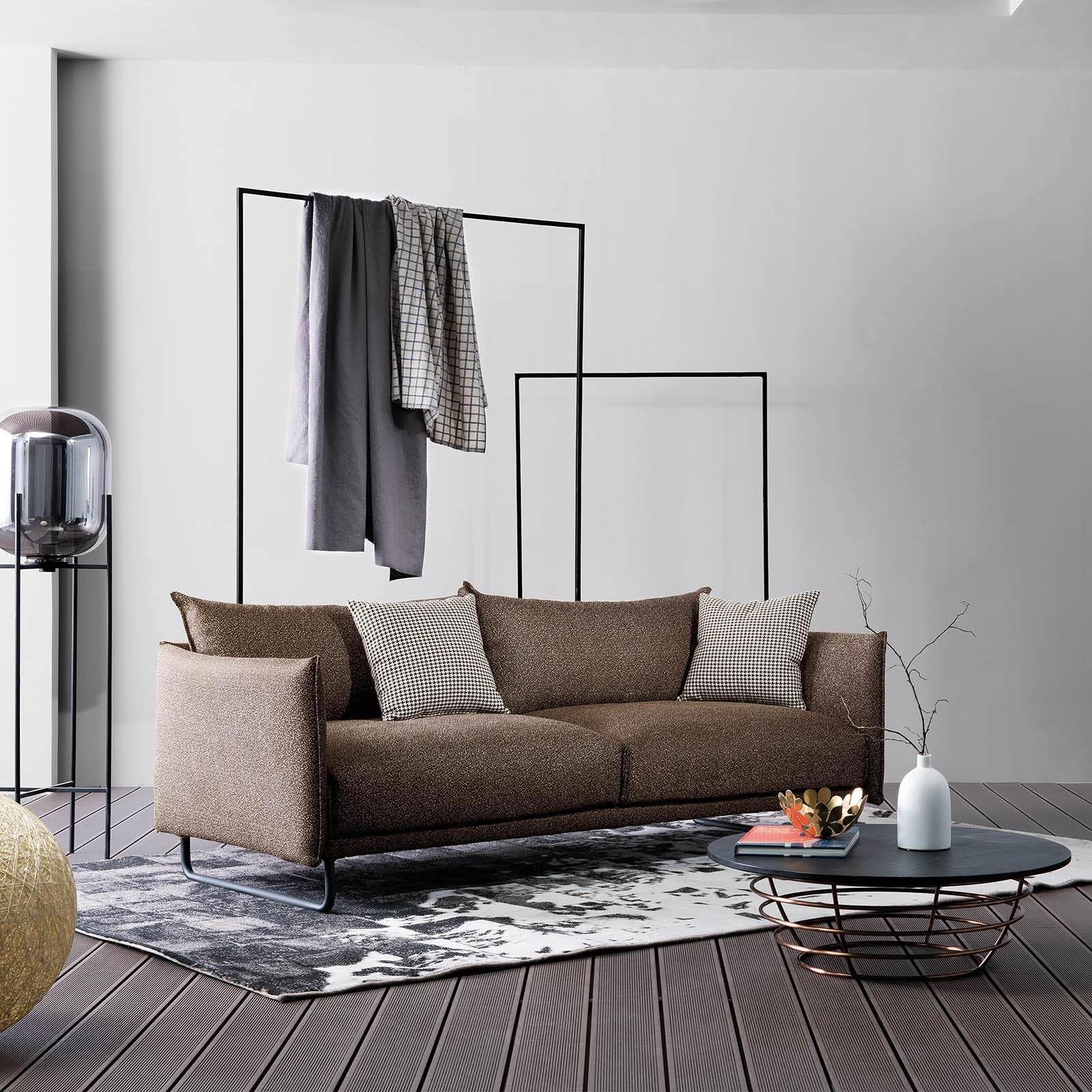 Natural Volakas stone table display by BEACON, showcasing elegant marble surface and sturdy base for interior decor.