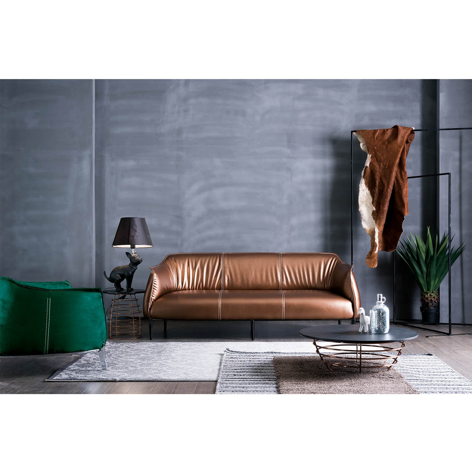 Display item featuring a natural Volakas stone table with elegant veining, designed by BEACON for sophisticated interior decor.
