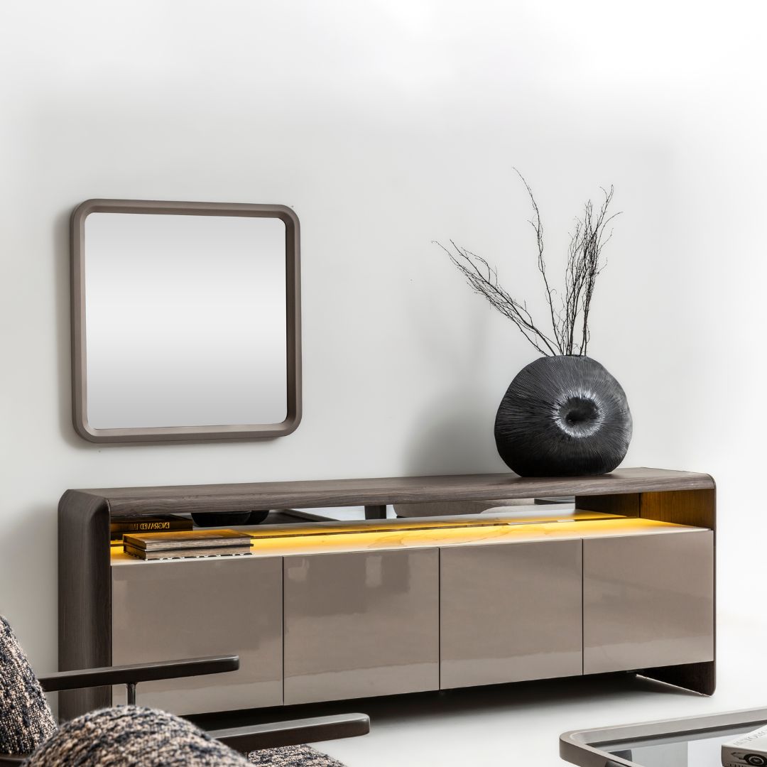 Modern MESSONI ORCA sideboard or console with sleek design, featuring a dark wood finish and minimalist style.