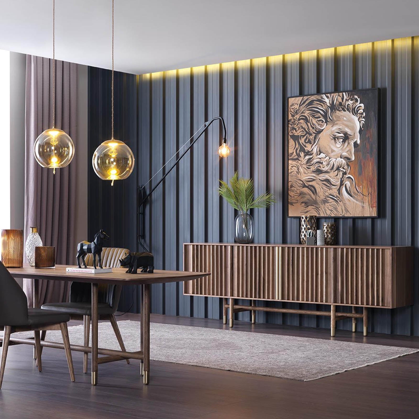 Display image of Pietra dining table by HOMAGE KOLTUK, showcasing its elegant wooden surface and modern design.