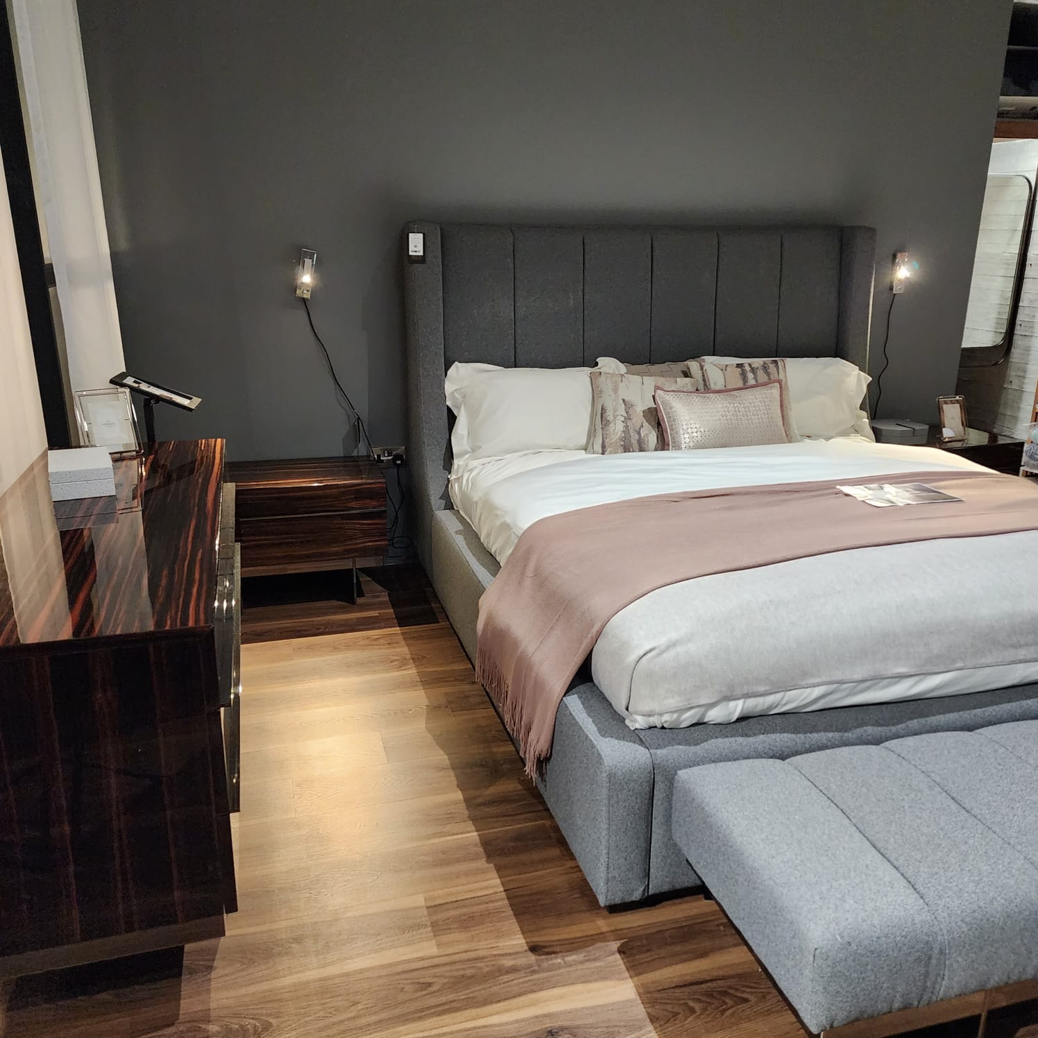 Display of Prada Elegant Bedroom Set by NILLS Furniture Design, featuring modern bedroom furniture in a stylish display setting.