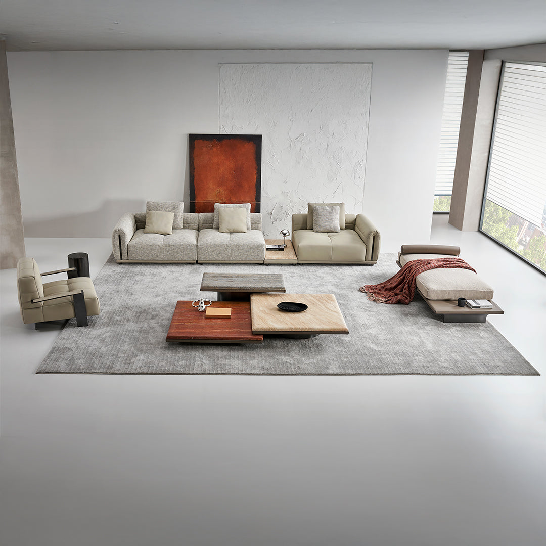 Display image of BEACON Quadro single seater modular sofa with left armrest, showcasing modern upholstery and sleek design.