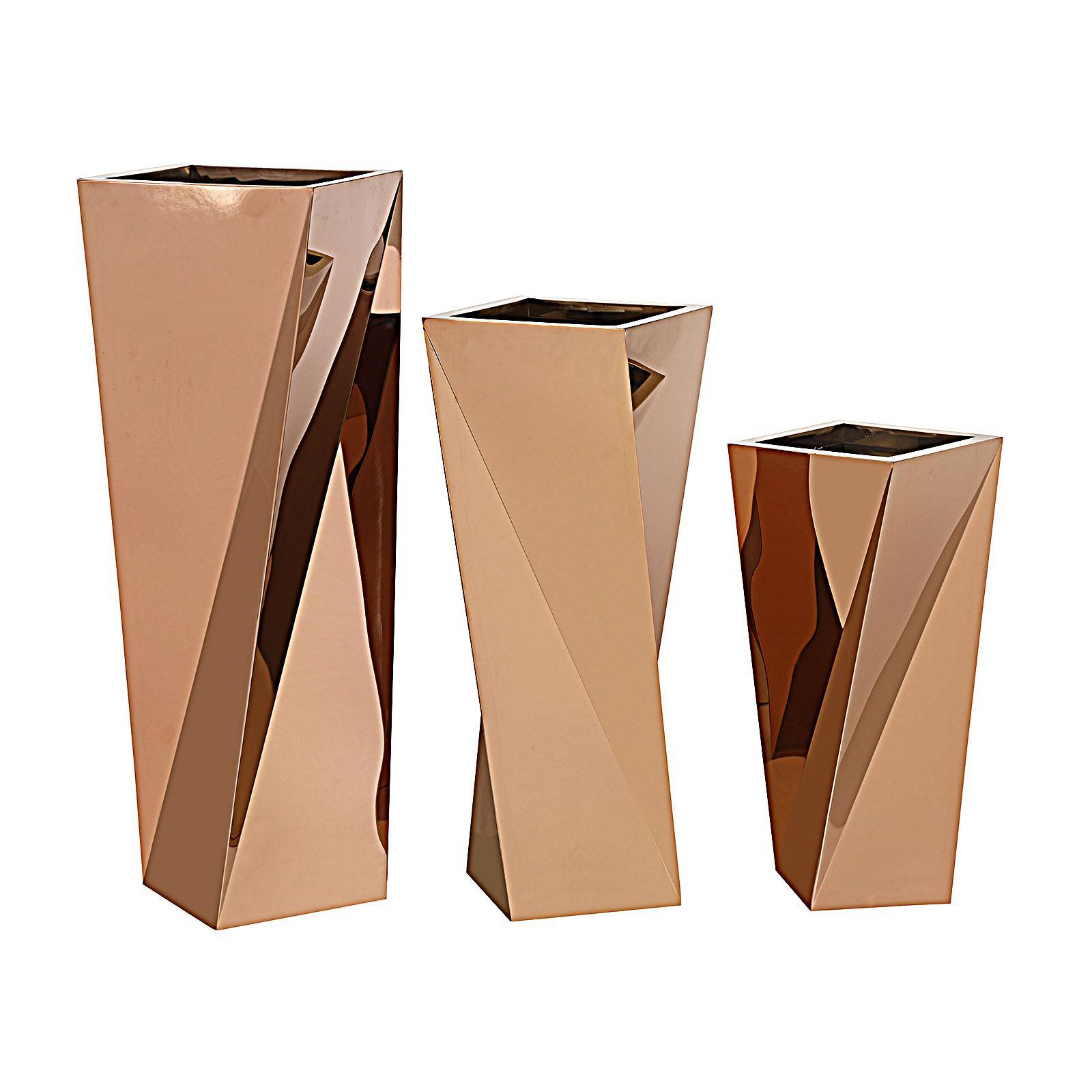 Set of 3 large stainless steel planter boxes by Beacon, featuring sleek, modern design perfect for indoor or outdoor decoration.