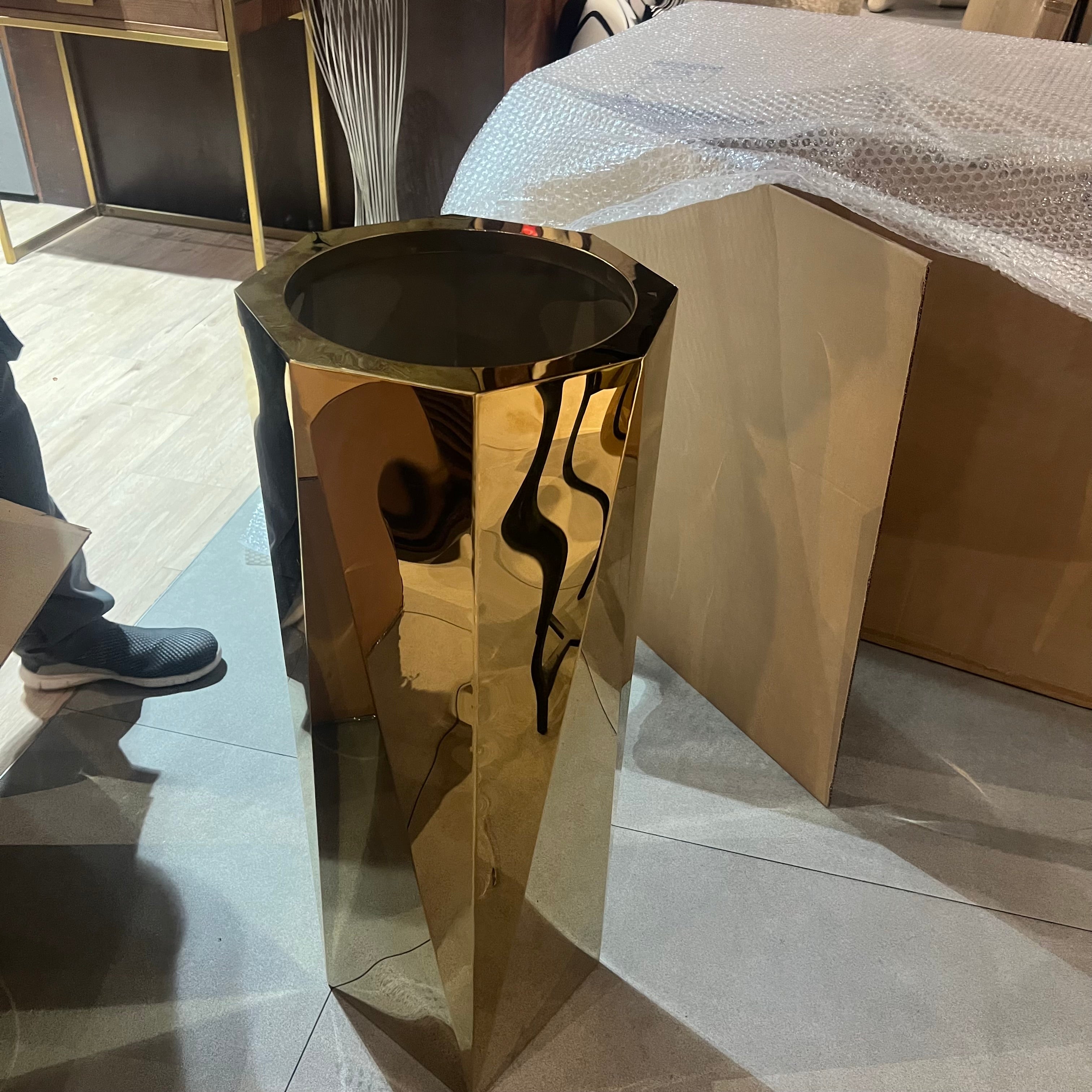 Set of three large stainless steel planter boxes by BEACON, displayed together with sleek, modern design for outdoor or indoor use.