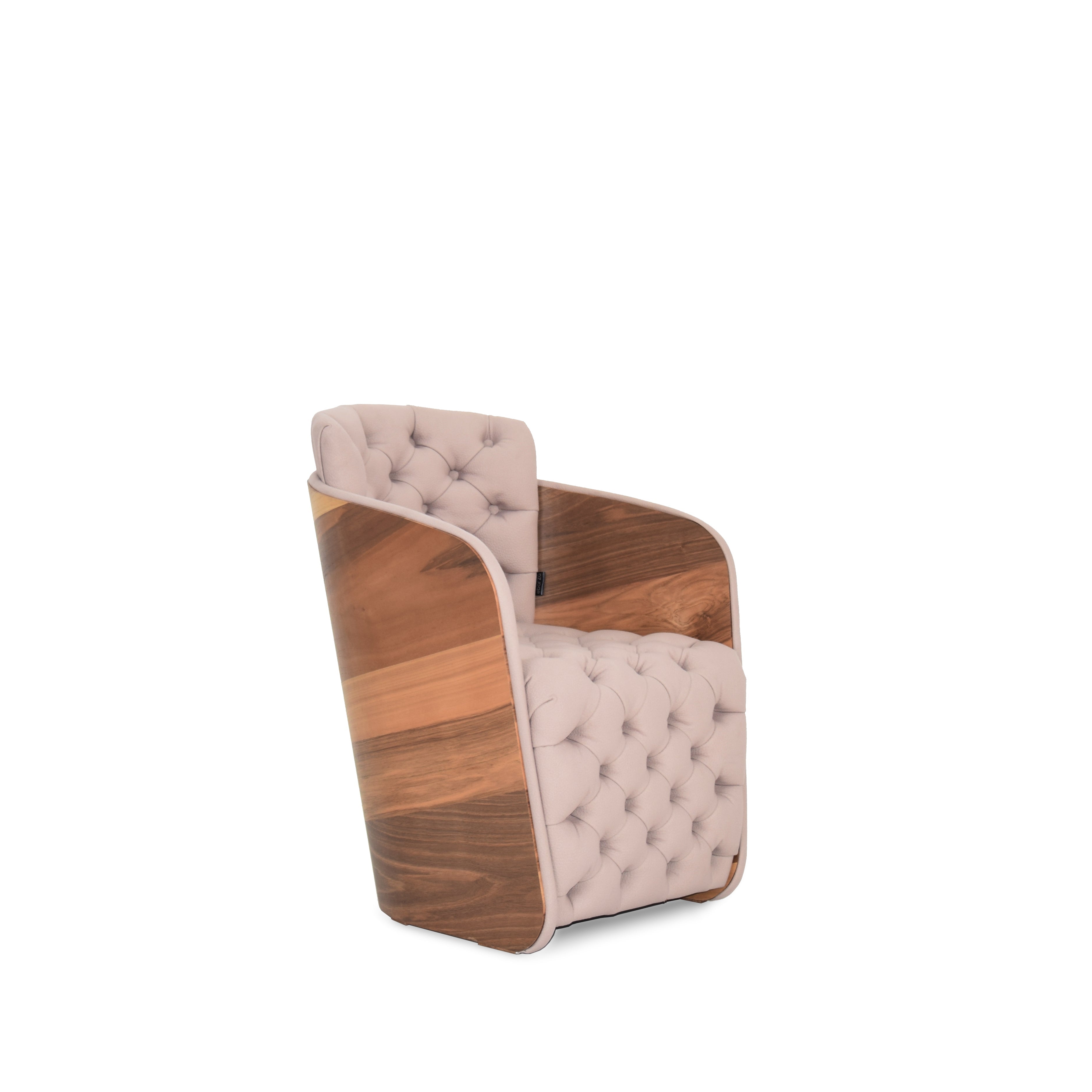 Small beige Sir Armchair display item by LODA Furniture, showcasing its stylish armchair design and soft upholstery.