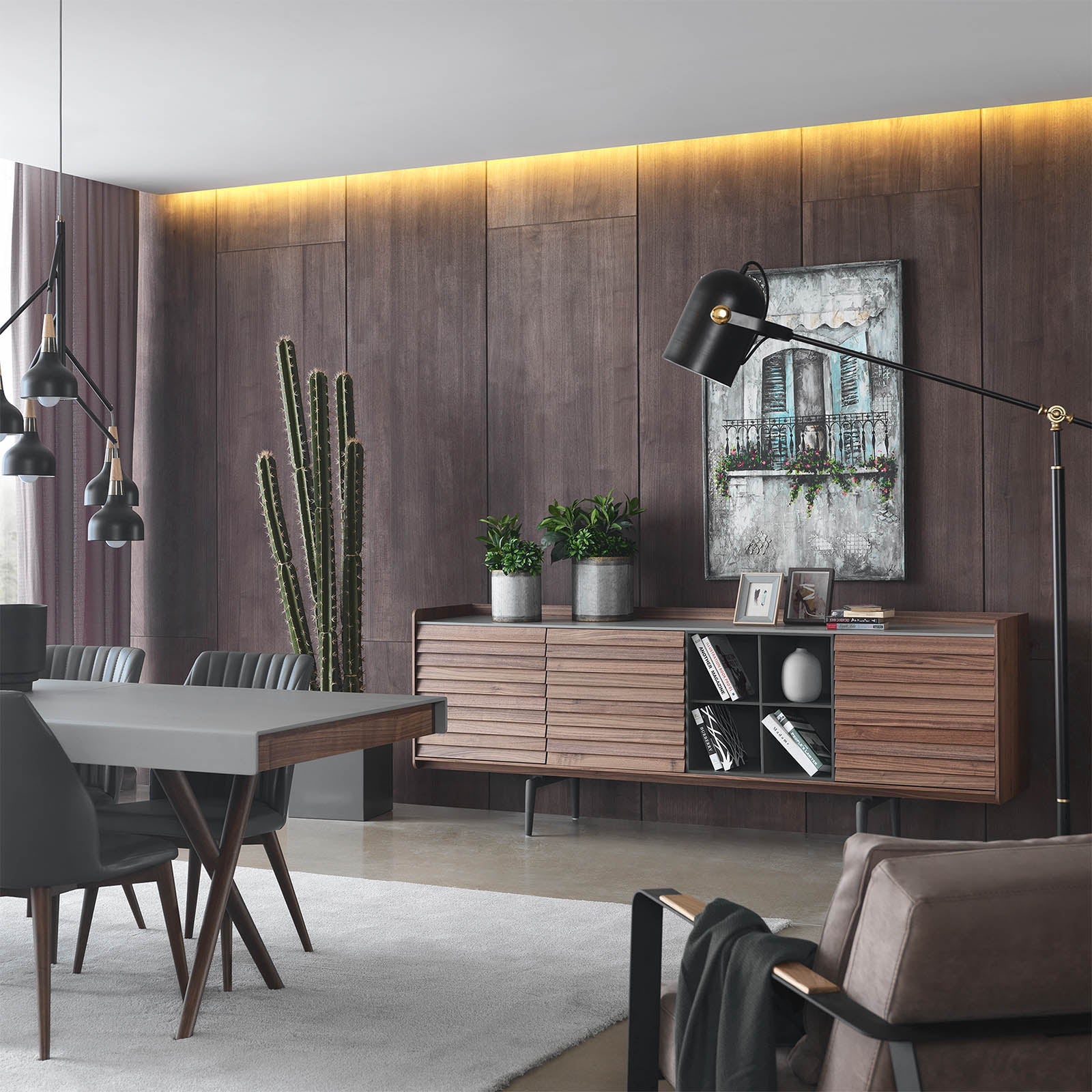 Display image of HOMAGE KOLTUK Solo Side-board Solo004YAS with sleek wood finish and modern design for stylish storage.