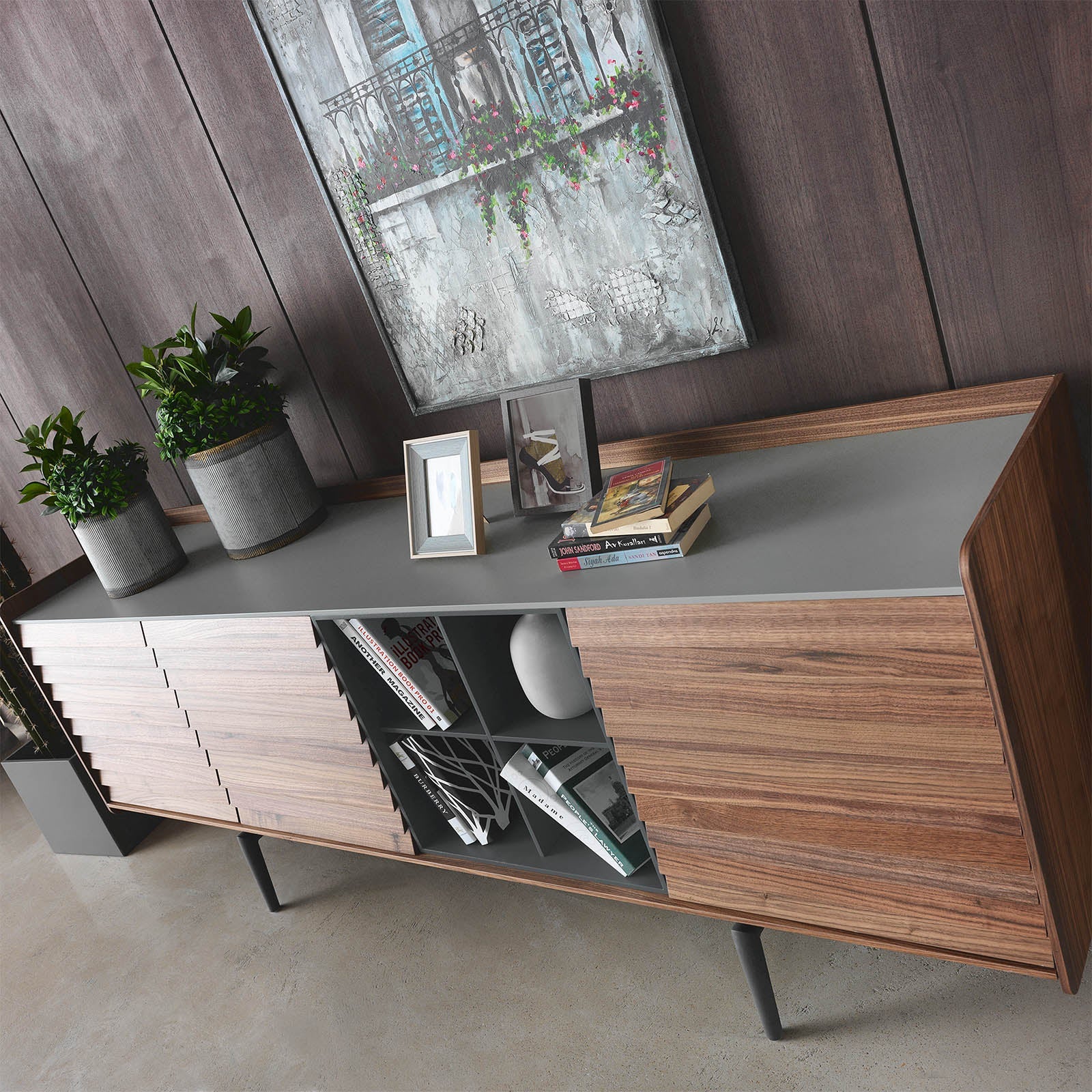 Display image of HOMAGE KOLTUK Solo Side-board Solo004YAS, showcasing its modern design and wooden finish.