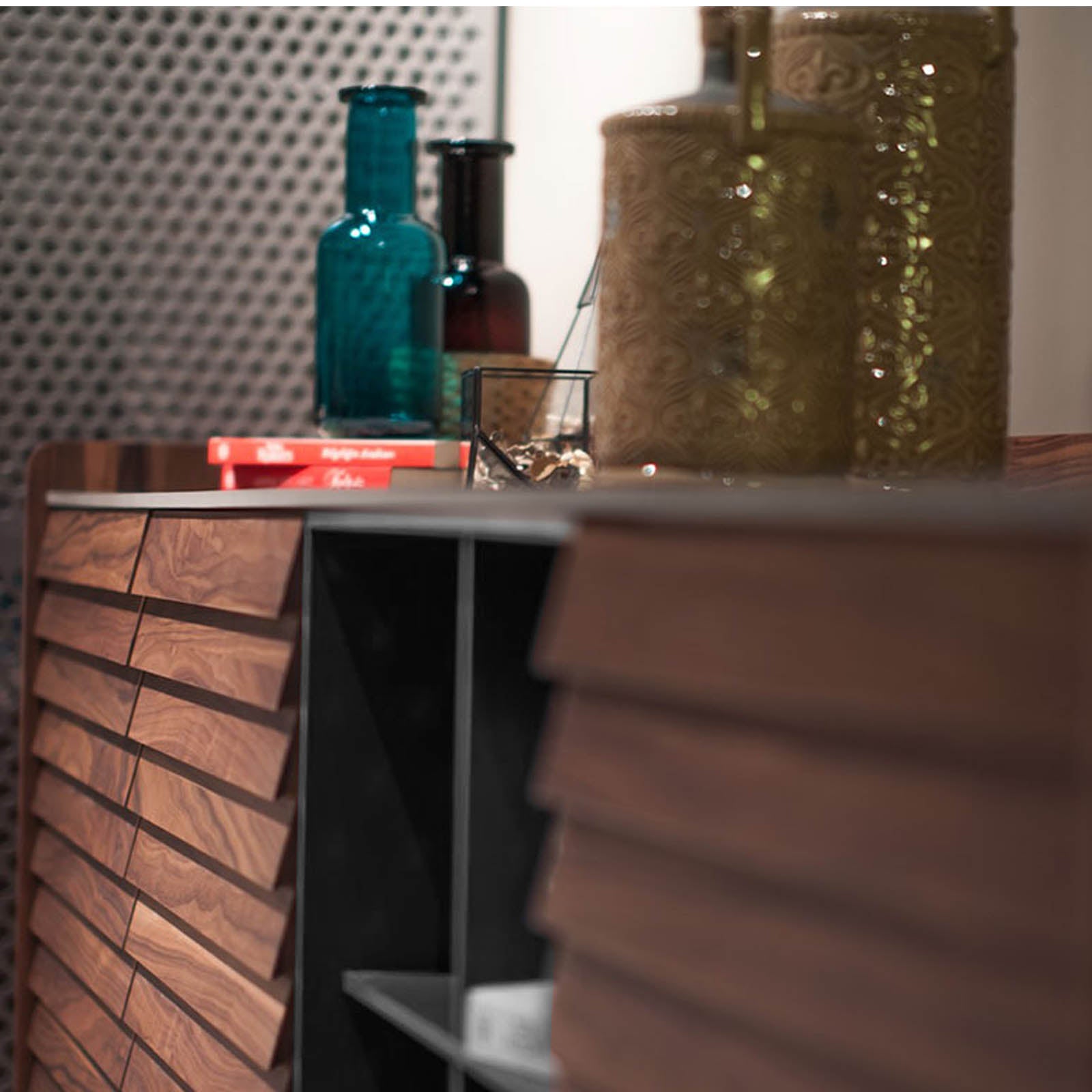 Display image of the HOMAGE KOLTUK Solo Side-board Solo004YAS, showcasing its sleek design and modern wooden finish.