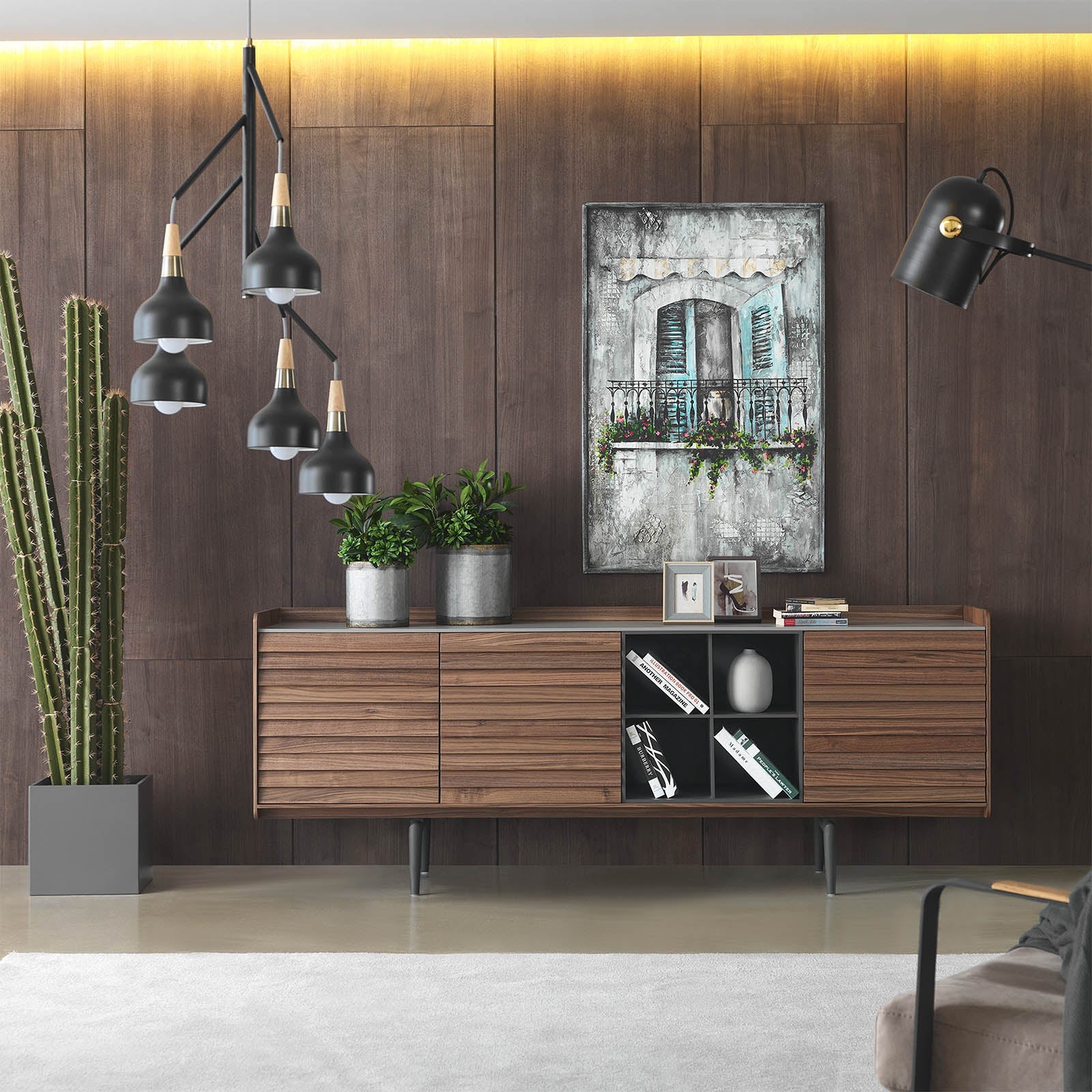 Display image of HOMAGE KOLTUK Solo Side-board Solo004YAS, showcasing its modern design and wooden finish.