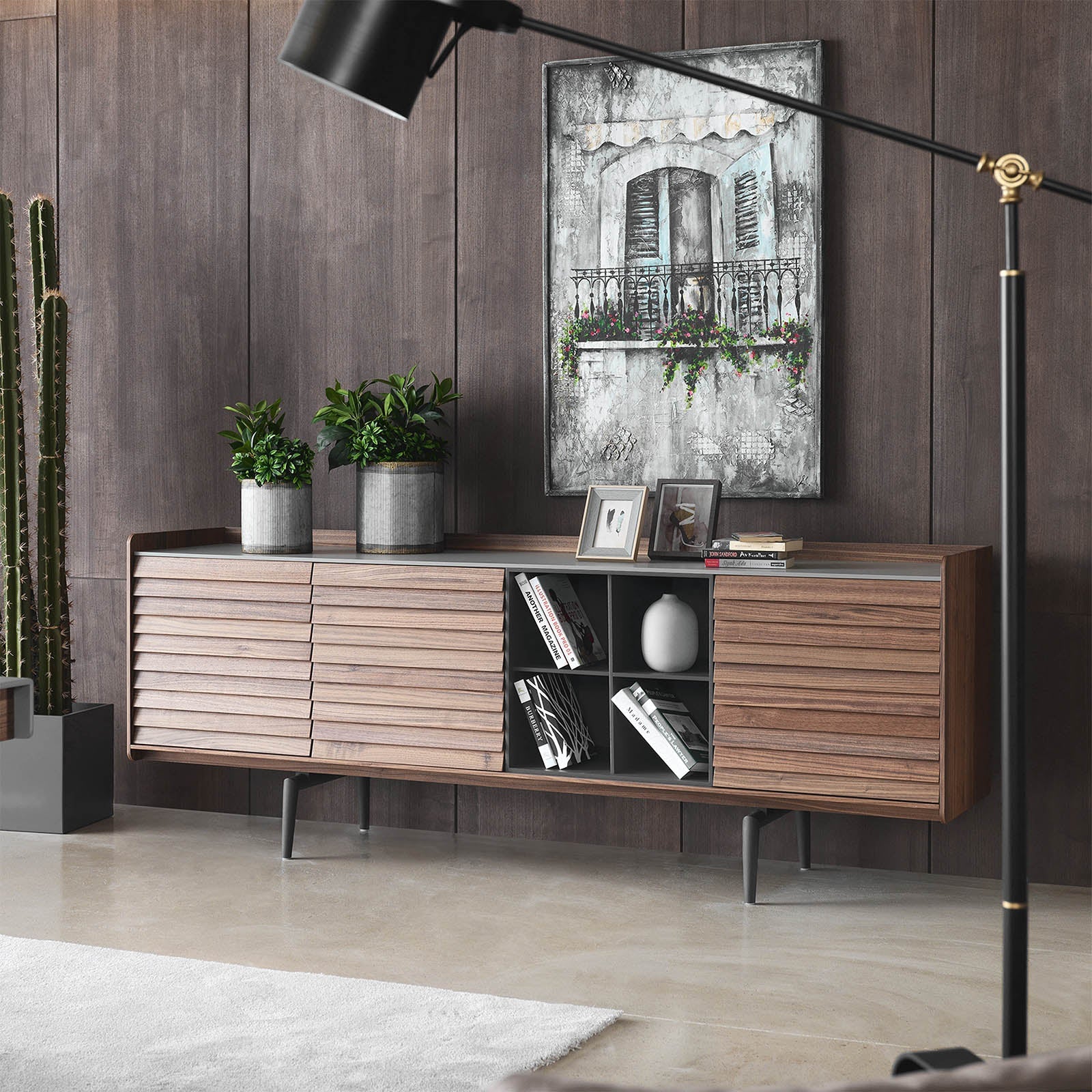 Display image of HOMAGE KOLTUK Solo Side-board Solo004YAS, showcasing its sleek wooden design and modern storage features.