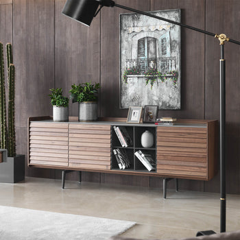 Display image of HOMAGE KOLTUK Solo Sideboard Solo004Nakheel, showcasing its modern design and wooden finish.