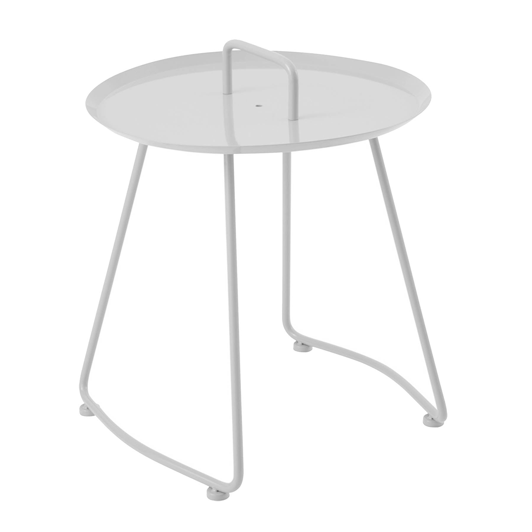 Steel side table display item by RUDI, model GT-230ENakheel, showcasing a sleek metal surface and modern design.