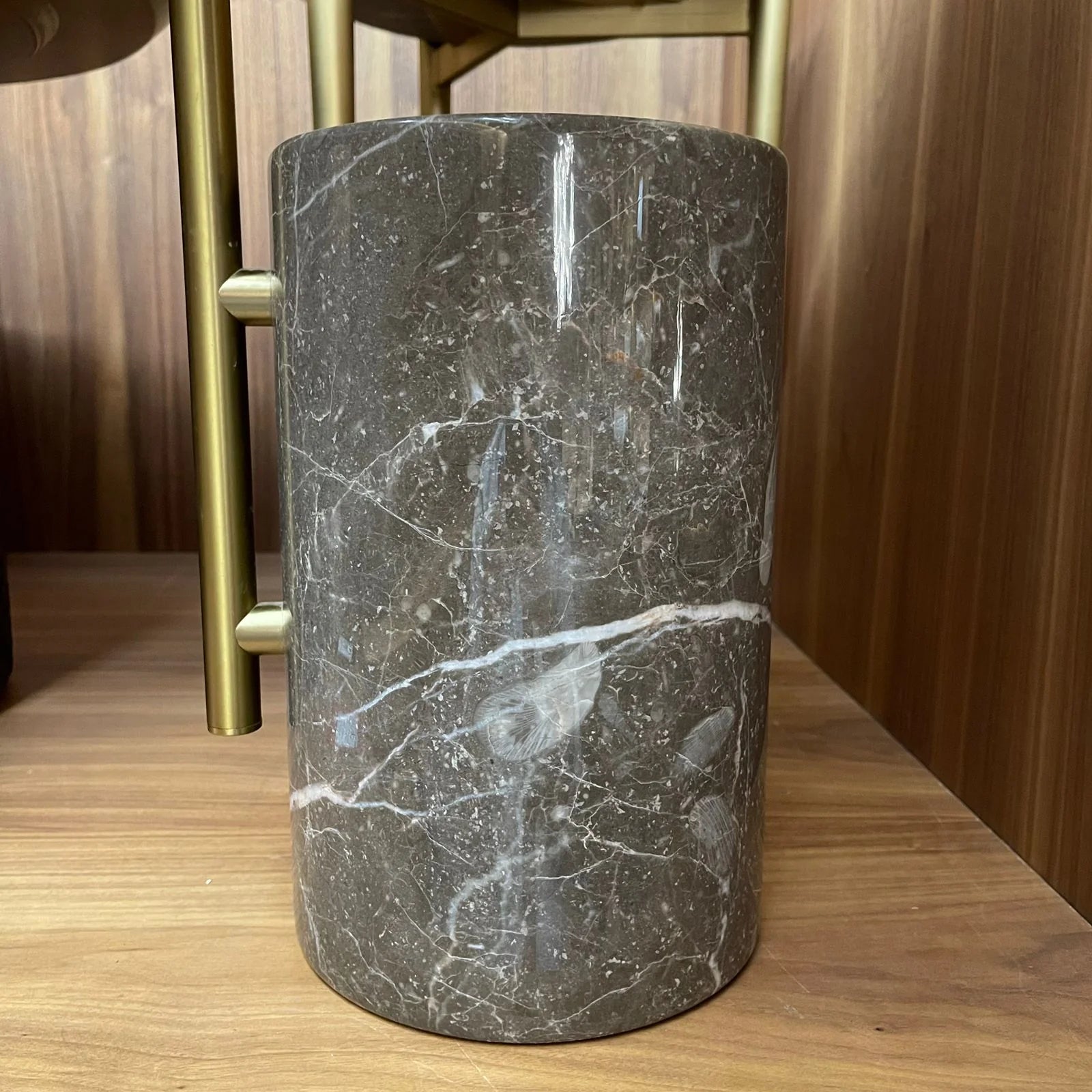 Display image of the Tango Side Table by Beacon, featuring a sleek, modern design in dark brown with smooth surface and sturdy legs.