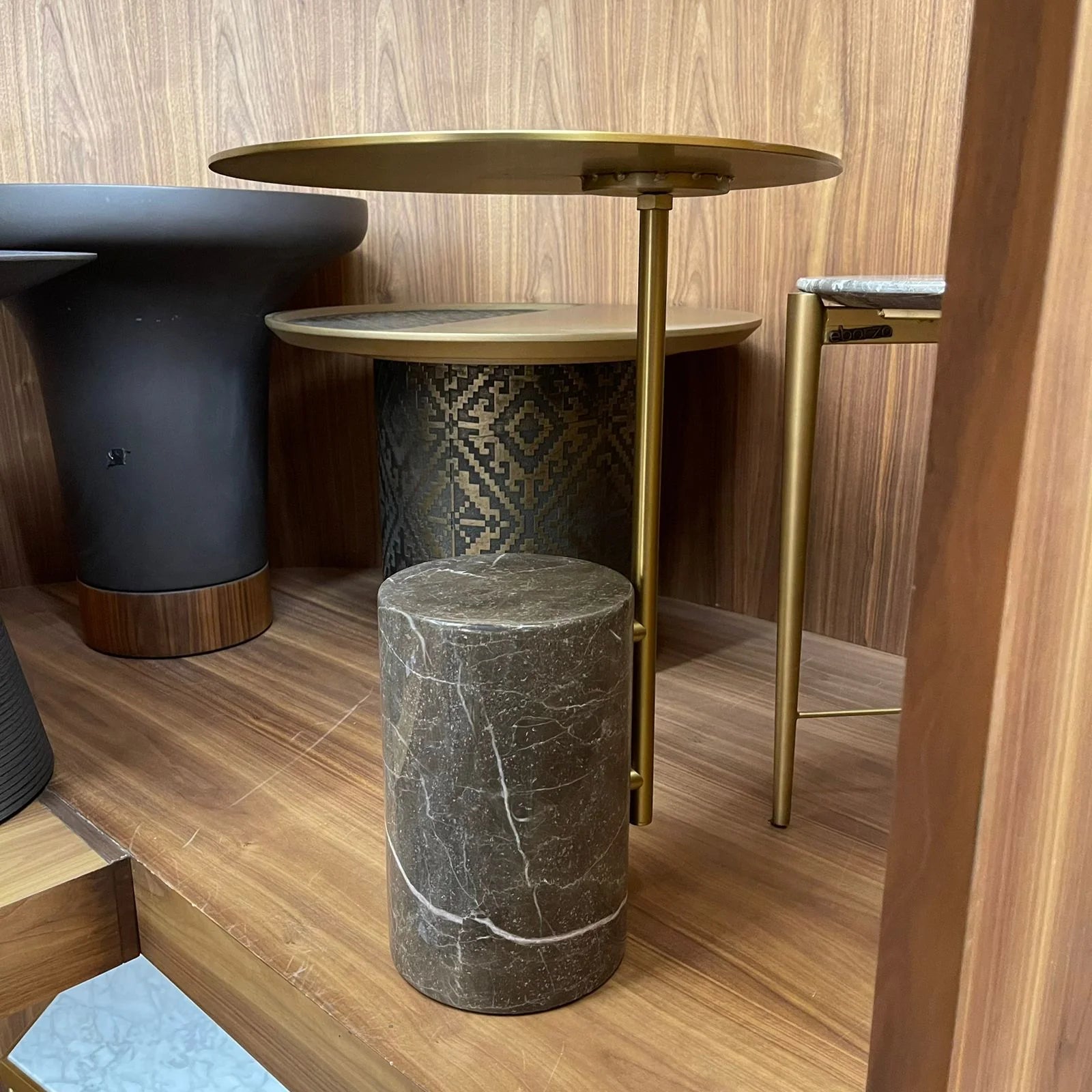 Display item showing the BEACON Tango Side Table in brown with sleek, modern design and smooth surface.
