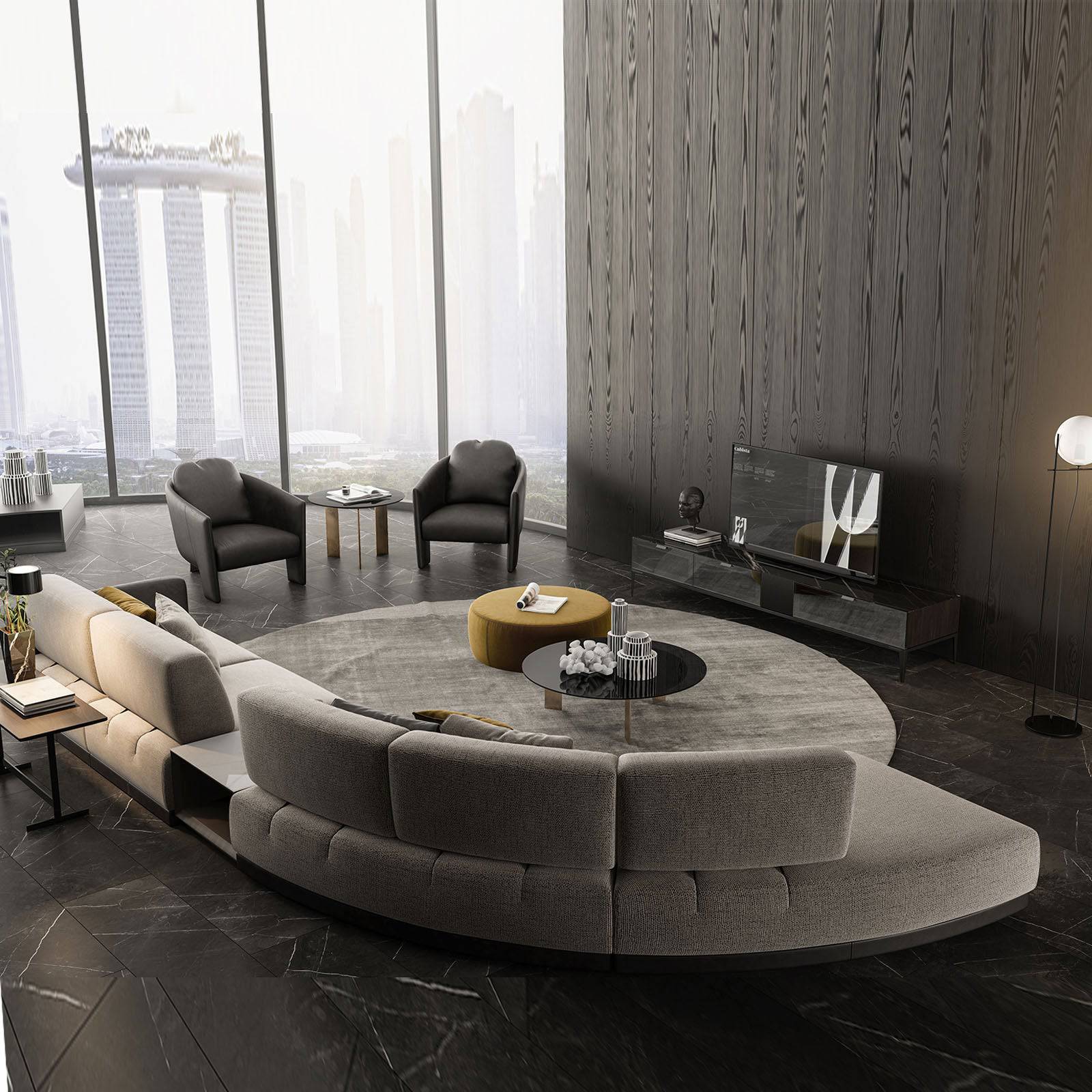 Display of a Tesla Armchair Tesla-001-YAS by SALONI, showcasing its modern design and plush upholstery in a showroom setting.