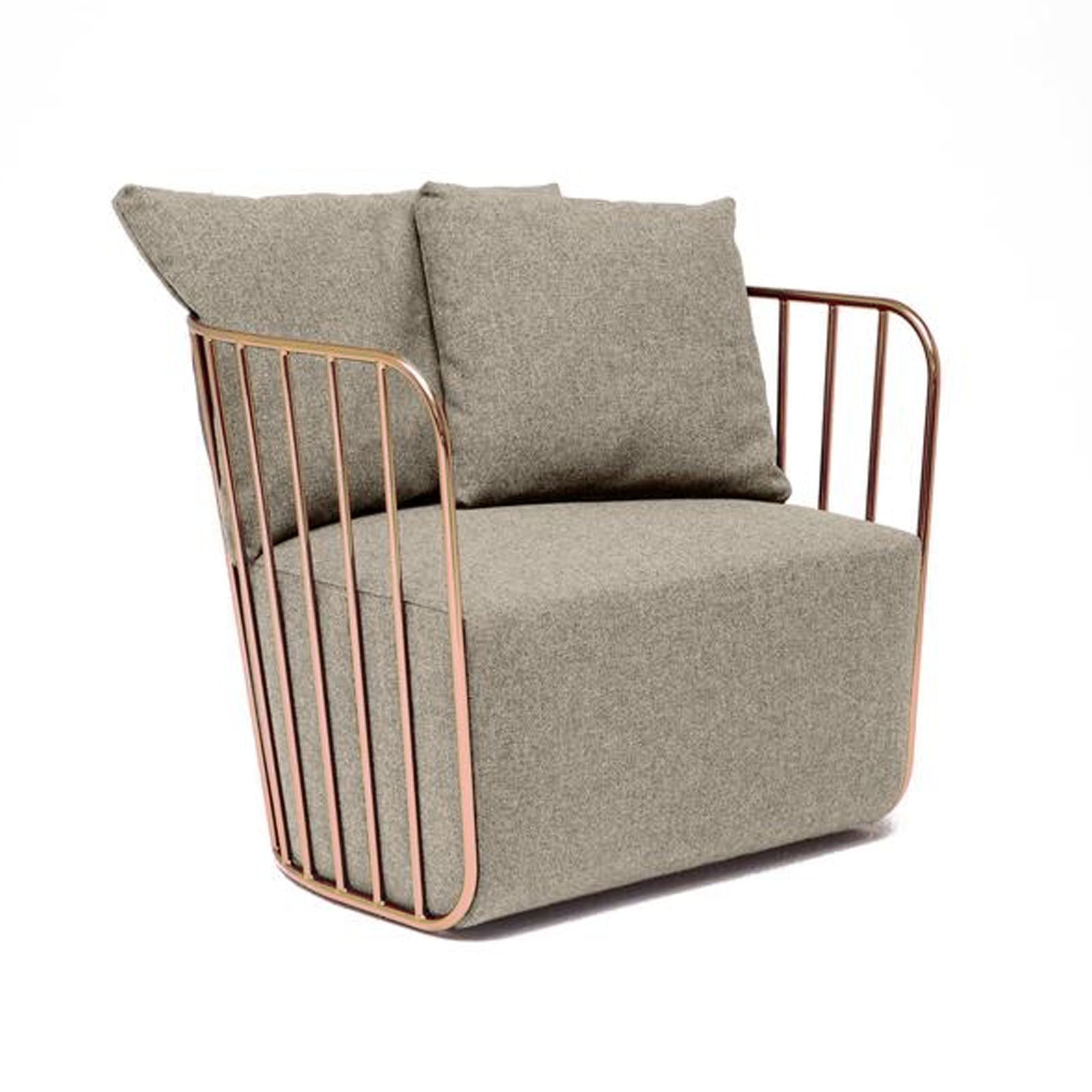 Stainless steel Torino armchair display model by Beacon, showcasing modern design with sleek armrests and polished finish.