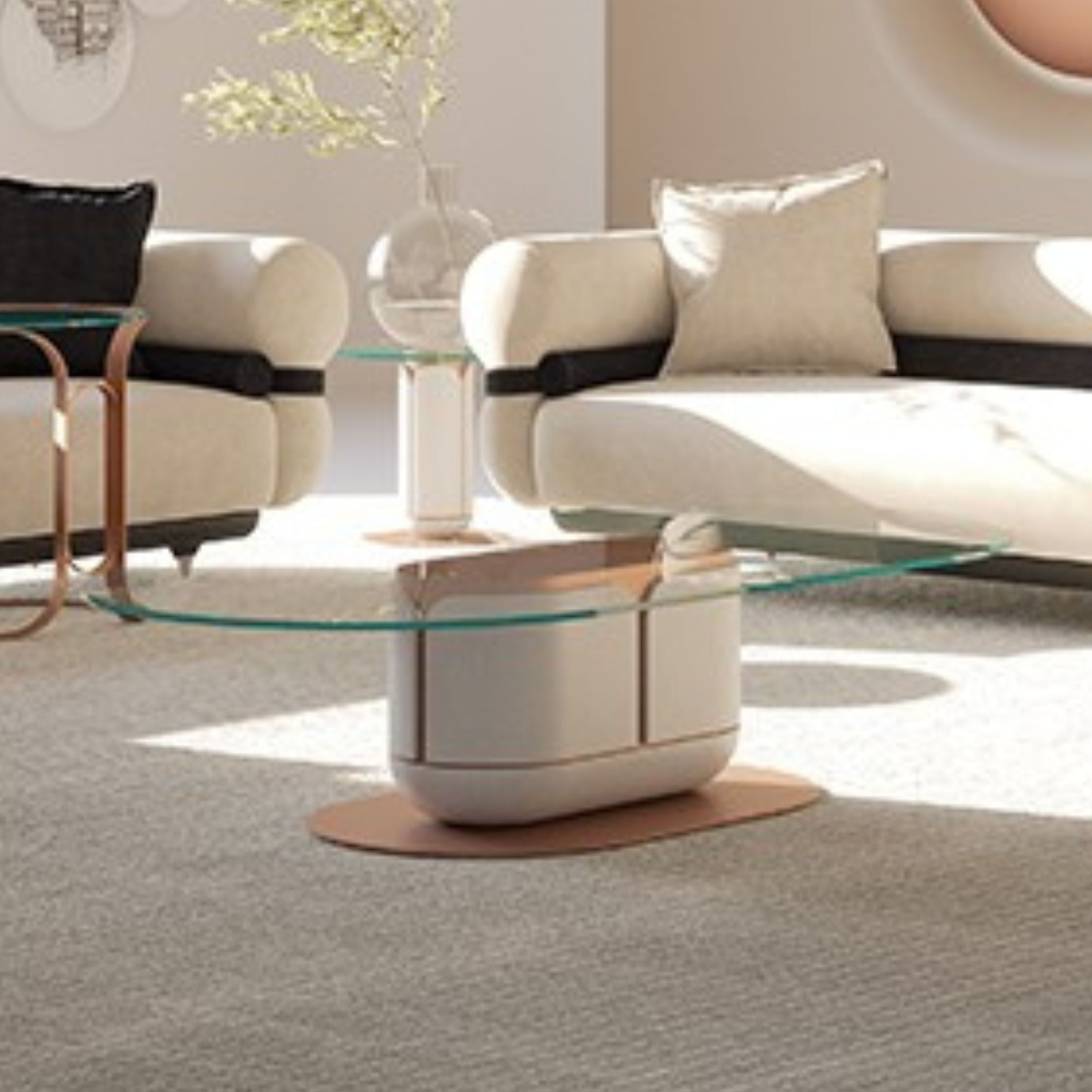 Modern Tulip Coffee Table by LODA FURNITURE featuring a sleek, round design with a white tabletop and wooden pedestal base.