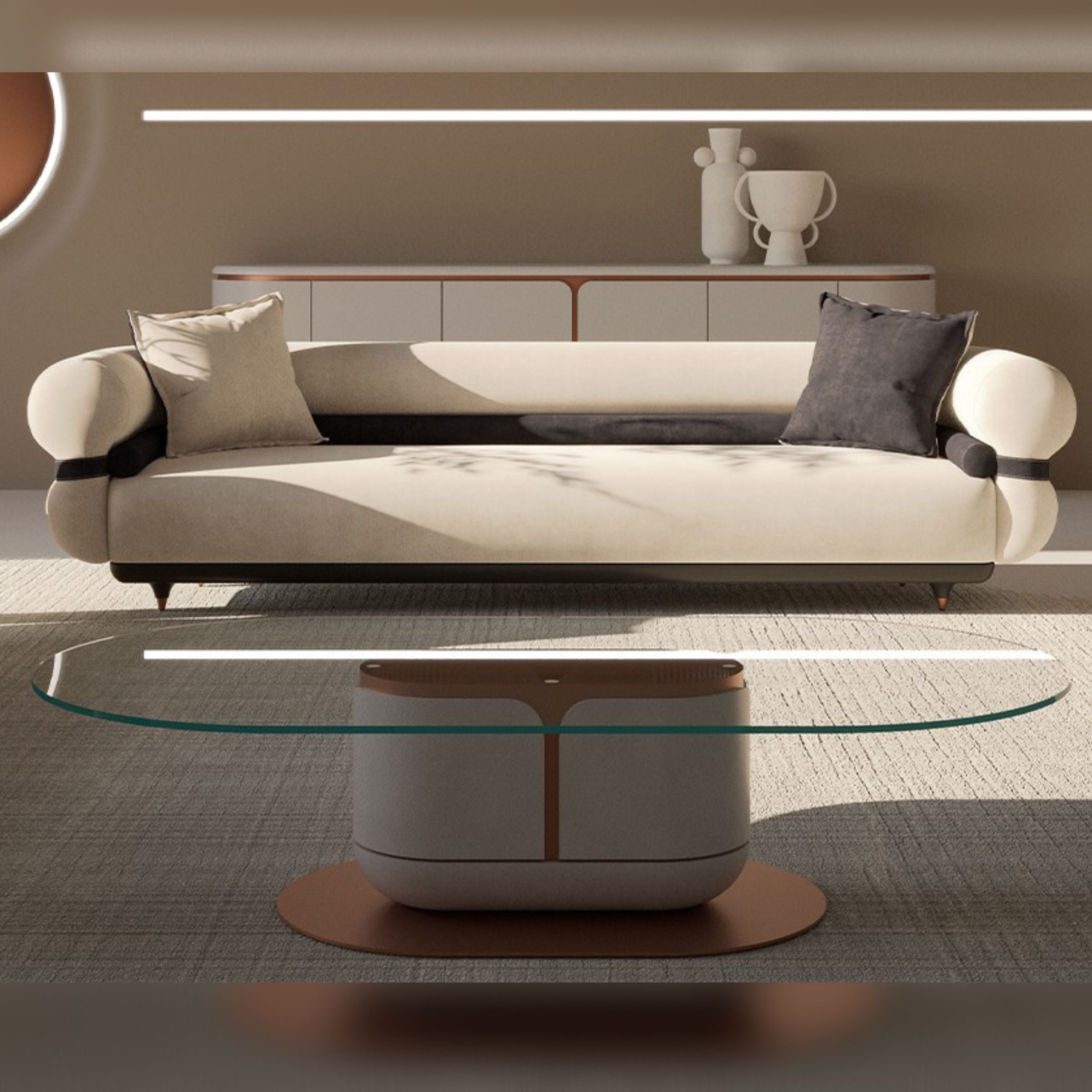 Modern LODA Furniture Tulip Coffee Table with sleek round design and smooth surface, displayed in a contemporary living room setting.
