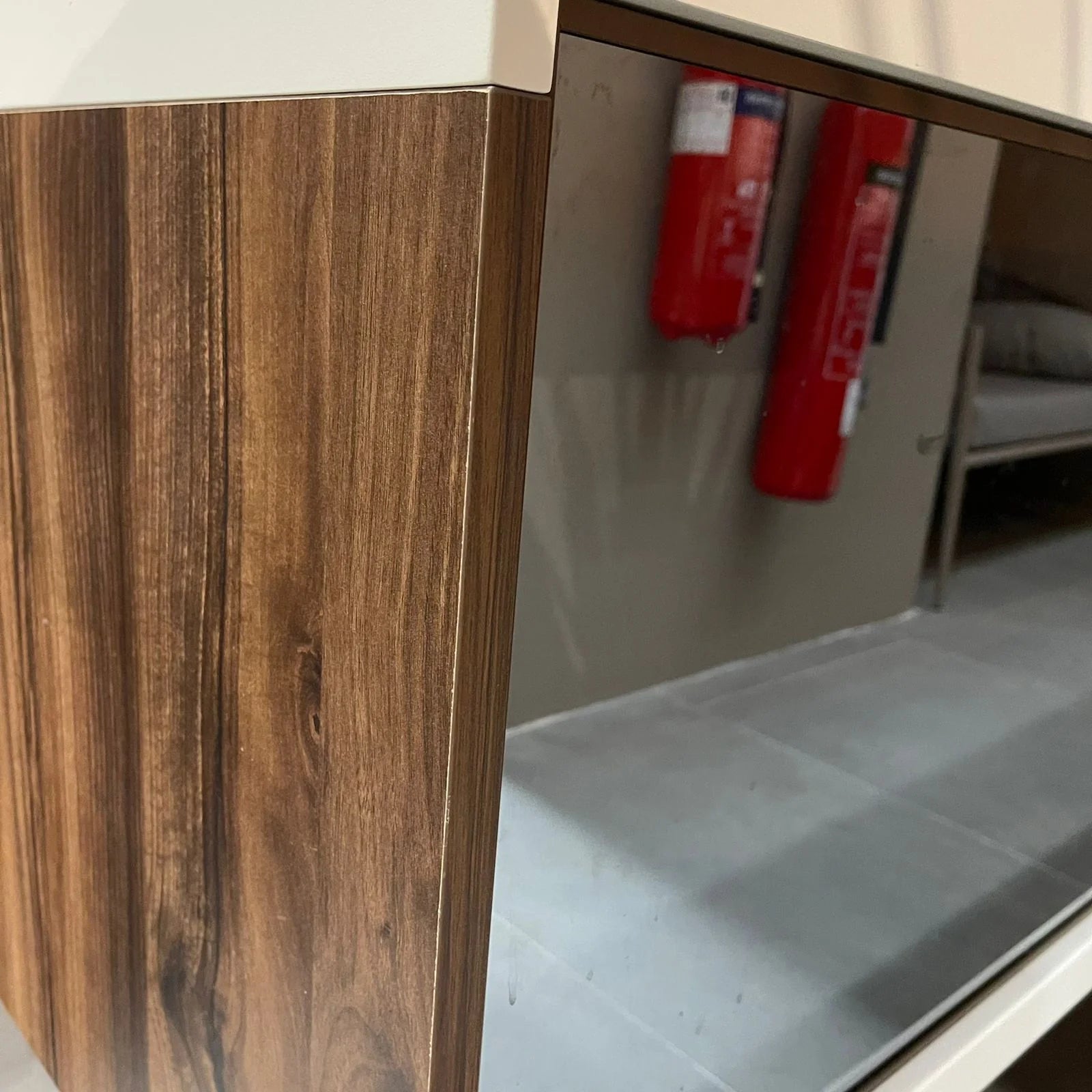 Display image of the Valentina Sideboard by YOL LIVING, showcasing its modern design and sleek wood finish.