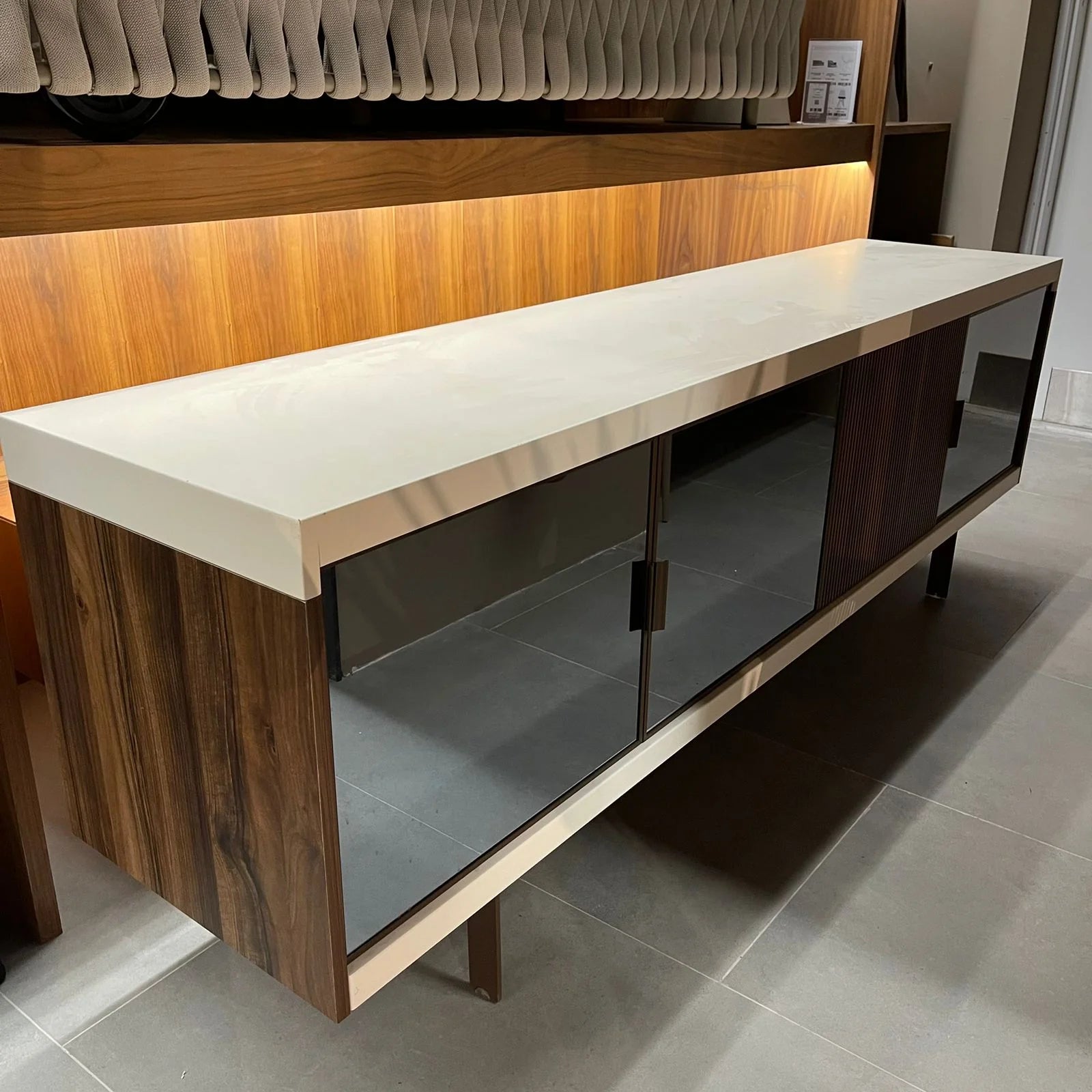 Display of the Valentina Sideboard by YOL LIVING, showcasing its sleek design and storage features as a display item.