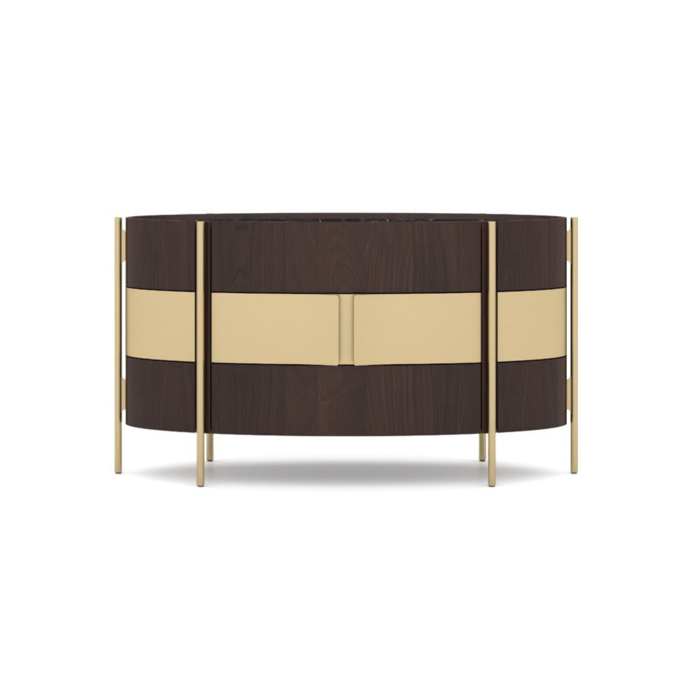 Display image of Vega chest of drawers dresser in gold walnut finish by LODA Furniture, showcasing 158cm storage with sleek design.