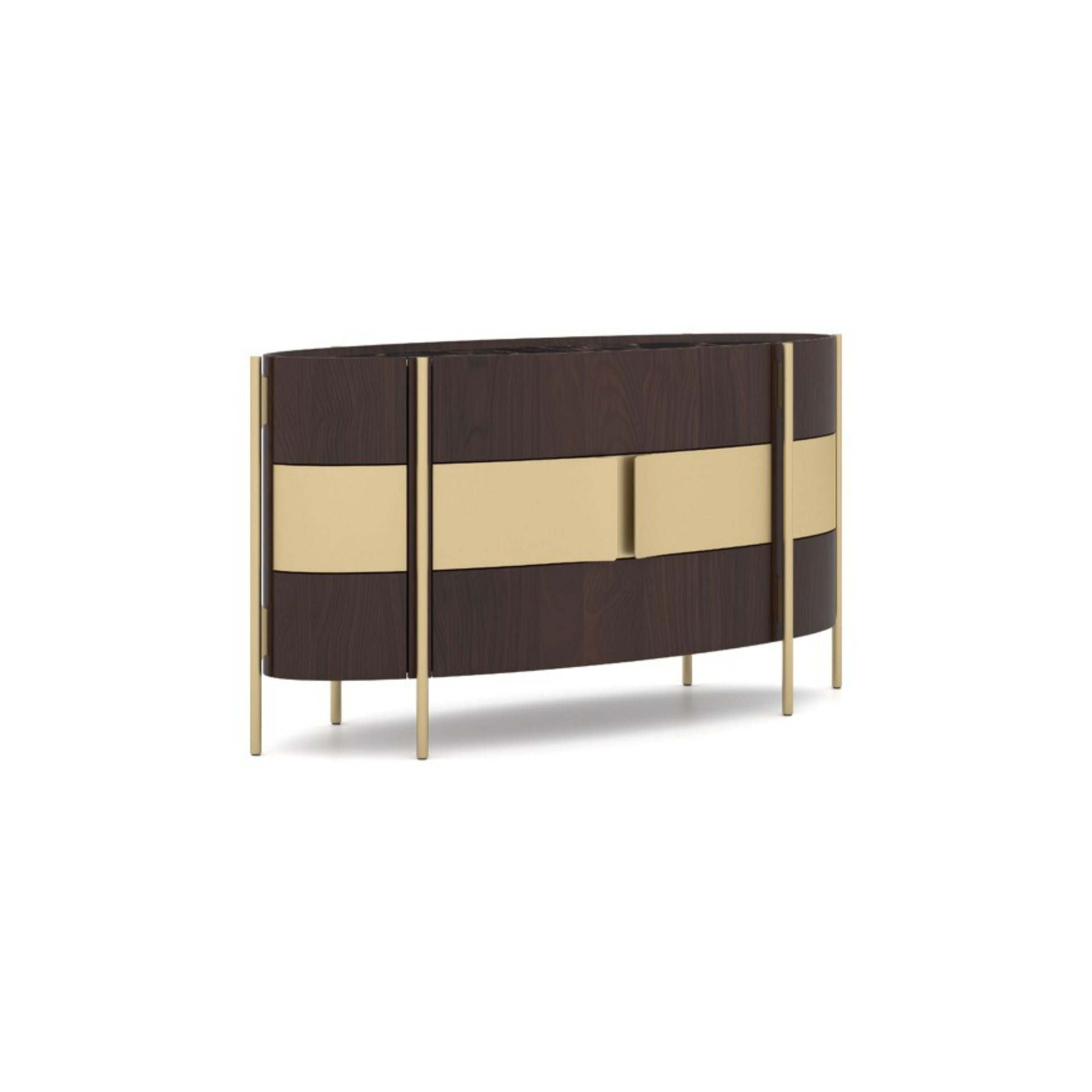 Display image of LODA Furniture Vega chest of drawers, 158cm gold walnut finish, showcasing the modern dresser with multiple drawers.