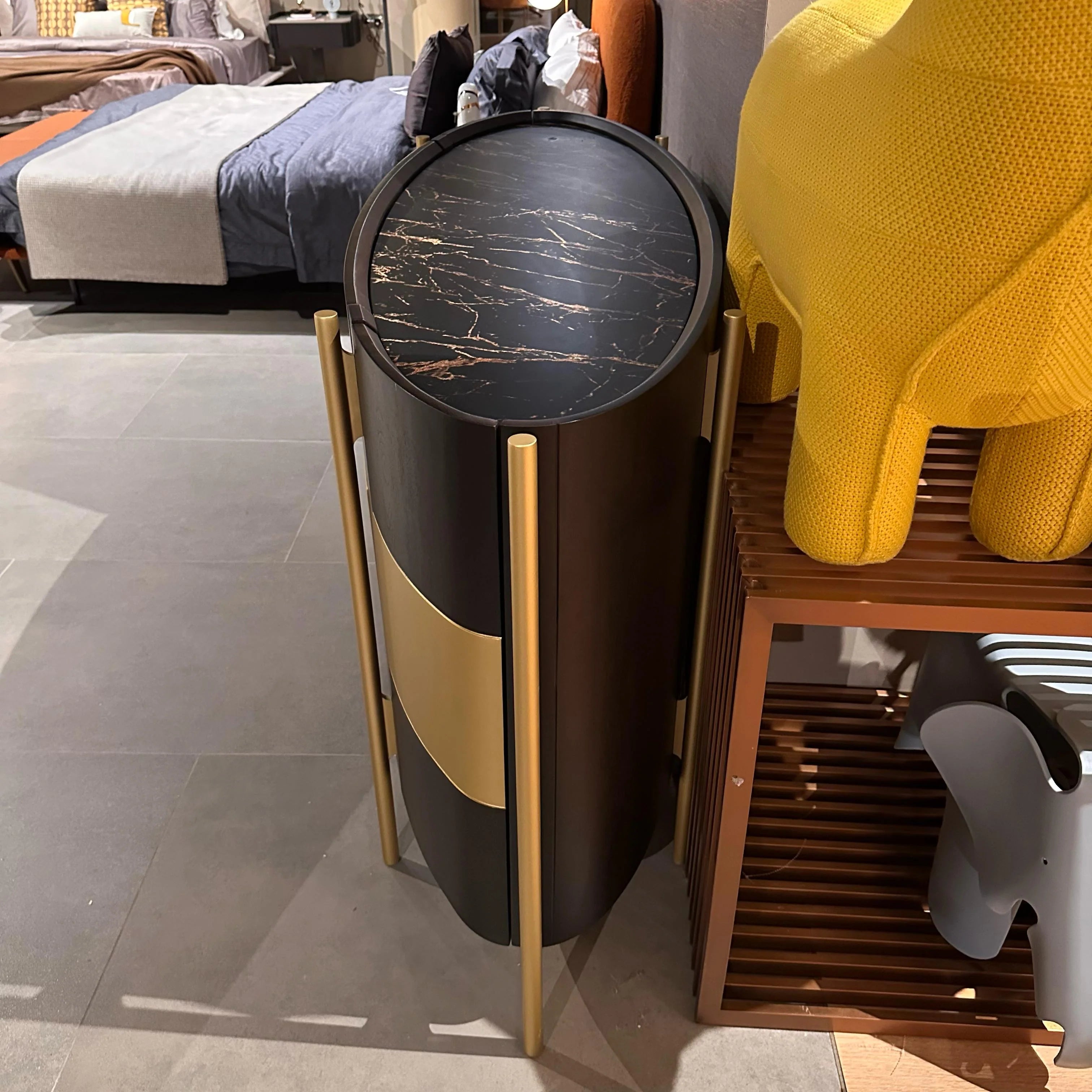 Display image of LODA Furniture Vega chest of drawers, 158cm gold walnut finish, showcasing sleek modern dresser design.
