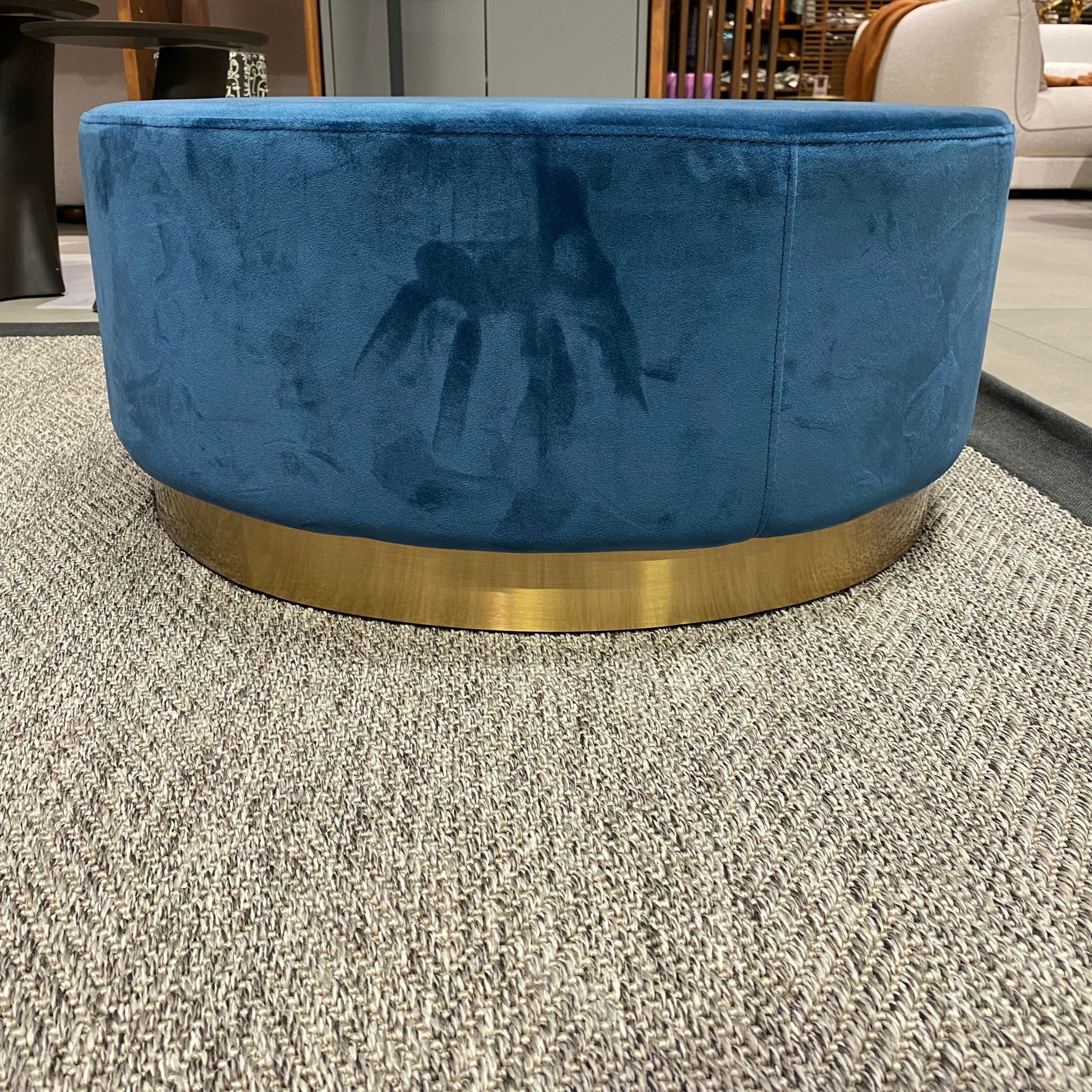 Velletri pouf by Beacon, showcase display item with plush fabric and modern design in neutral tones.