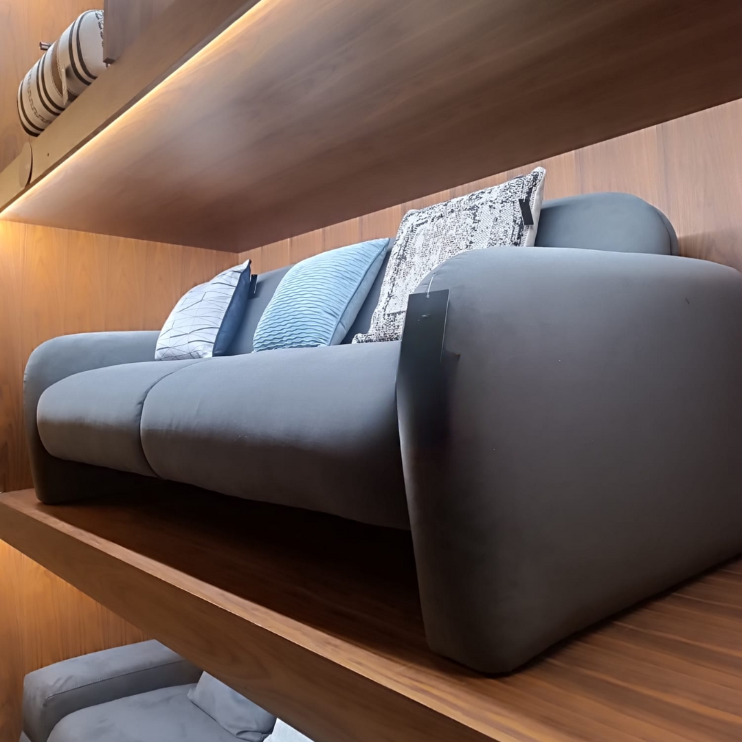 Gray WD 3-seater modern sofa from Sagebrook Home, showcasing sleek design and comfortable seating, display model.
