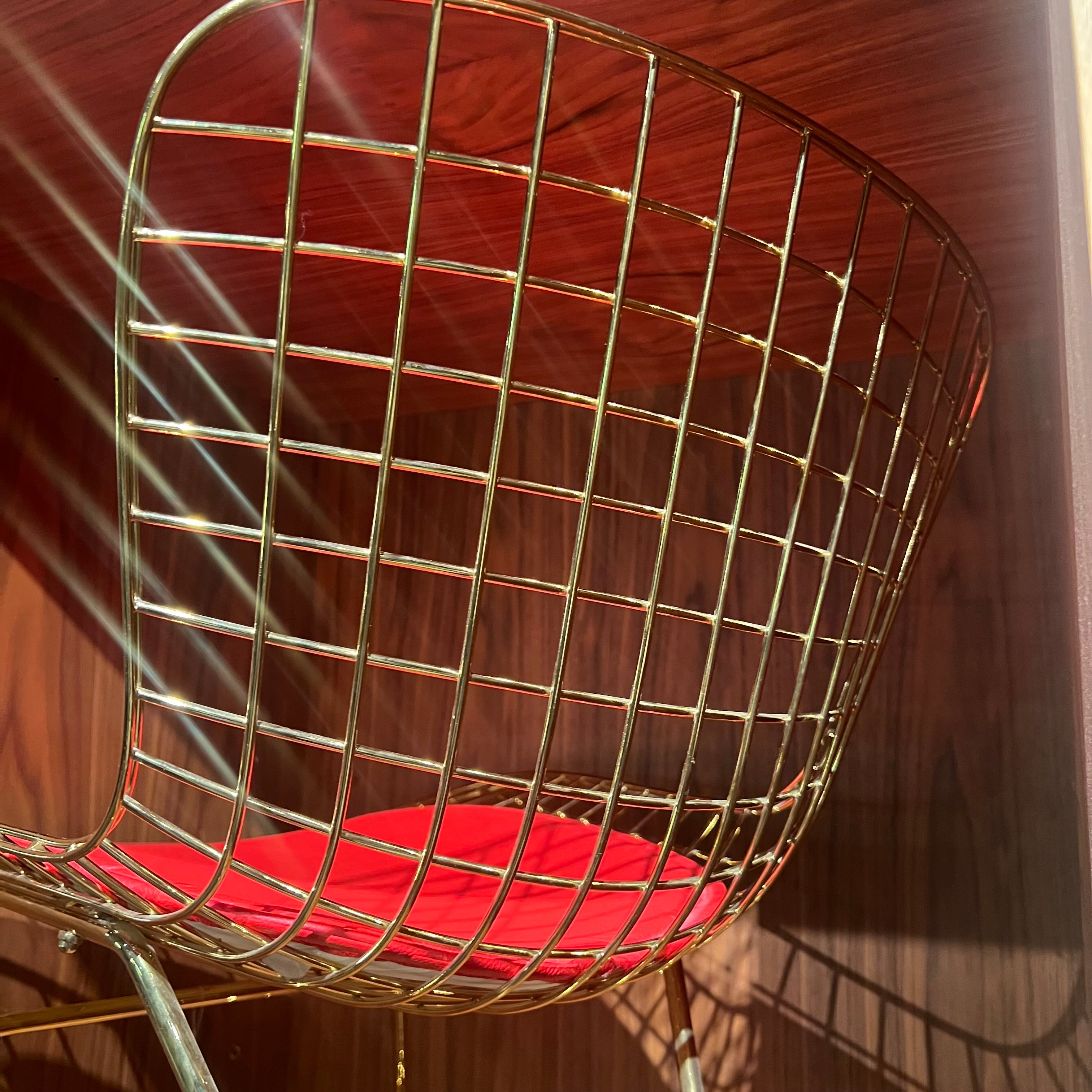 Wire bar stool with PU leather cushion from BEACON, model BP8601-G Nakheel, shown as a display item with modern design.